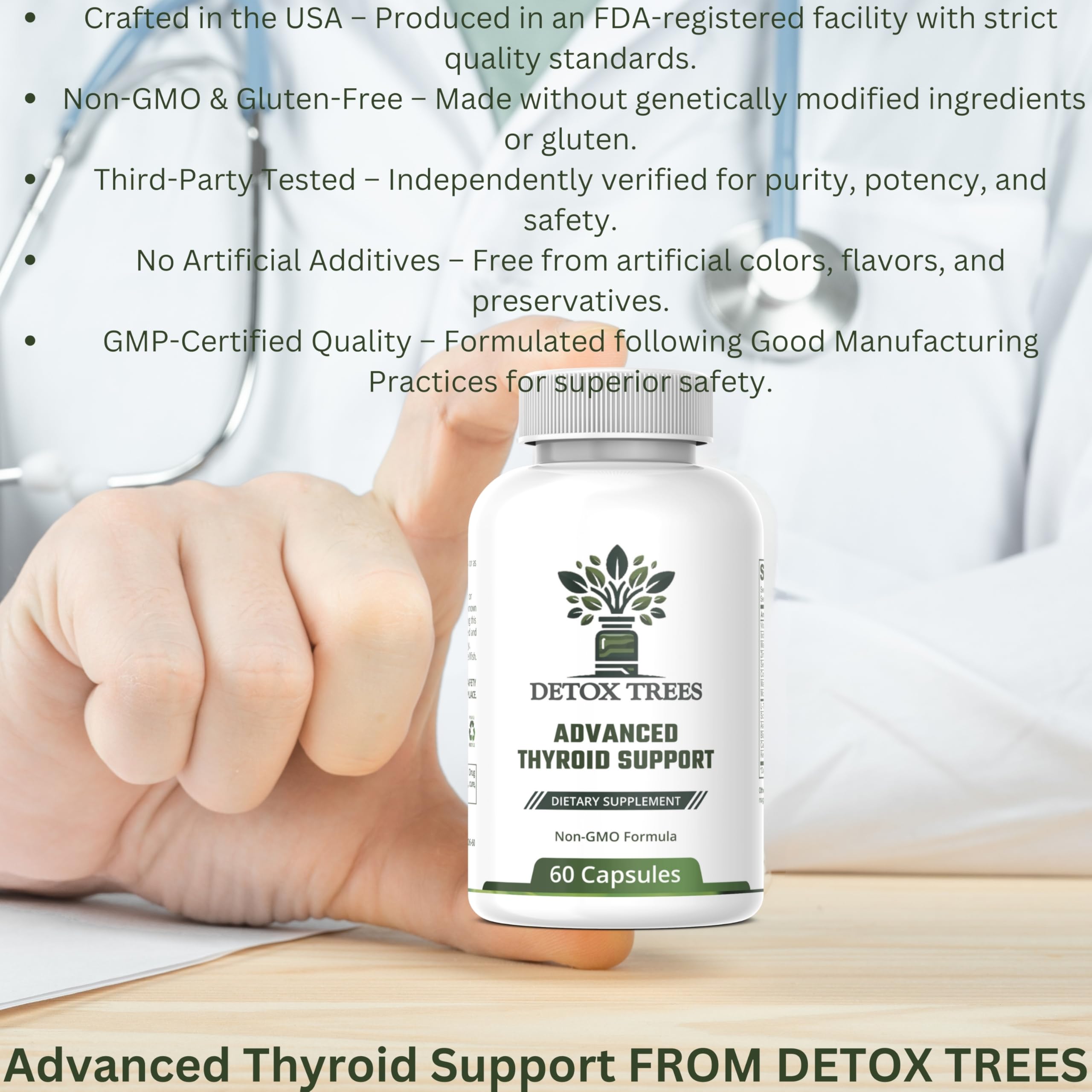 Detox Trees Thyroid Health Formula : Étiquette lisible et traçabilité rassurante.