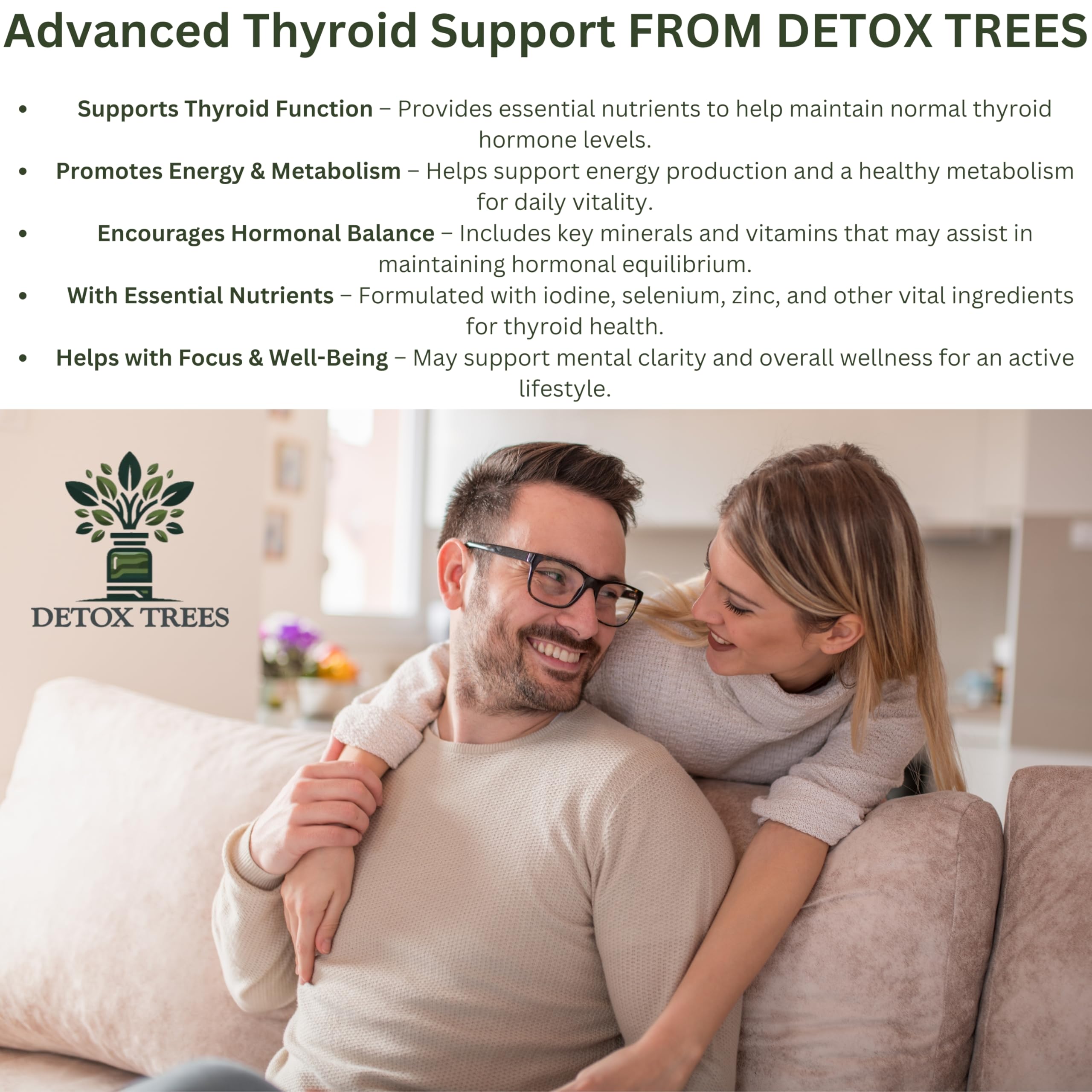 Detox Trees Thyroid Health Formula : Tableau nutritionnel clair guide l’utilisation.