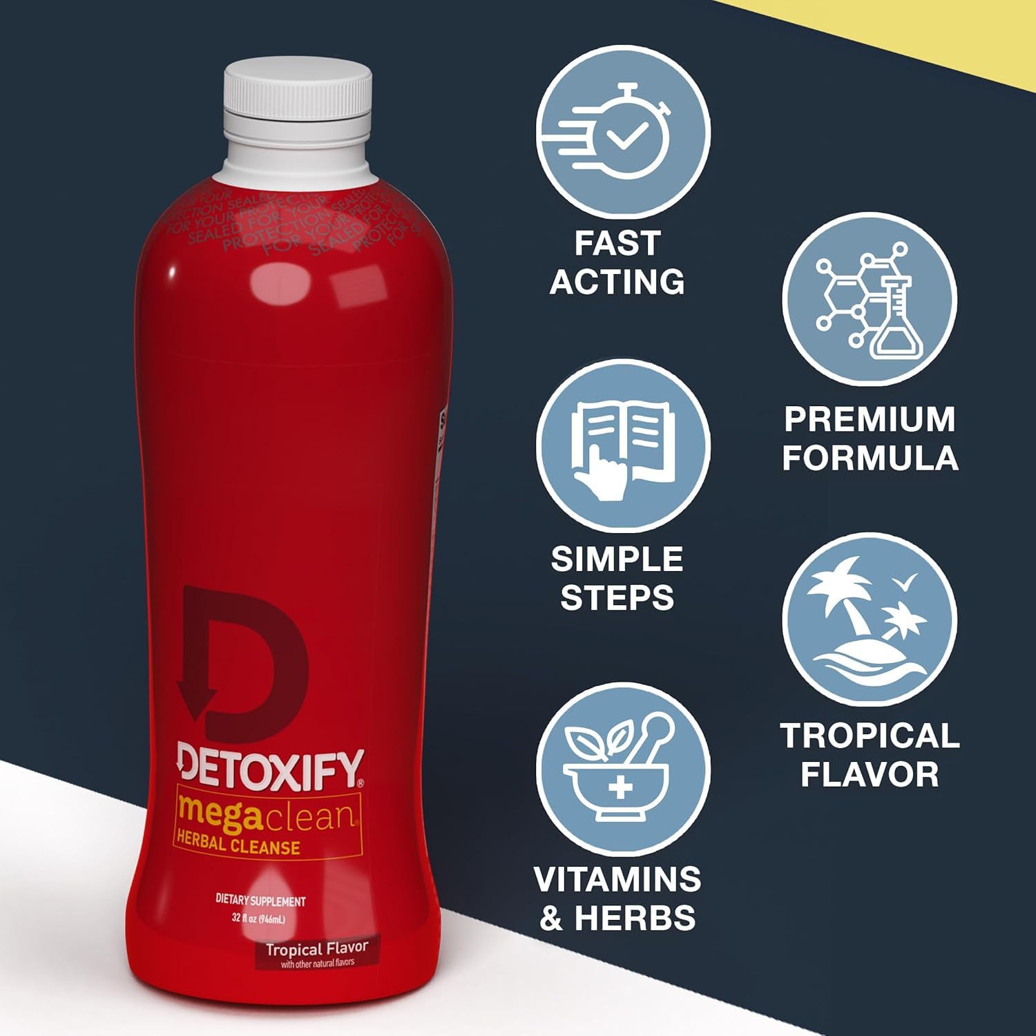 Detoxify Mega Clean arôme herbacé pour une expérience rafraîchissante.