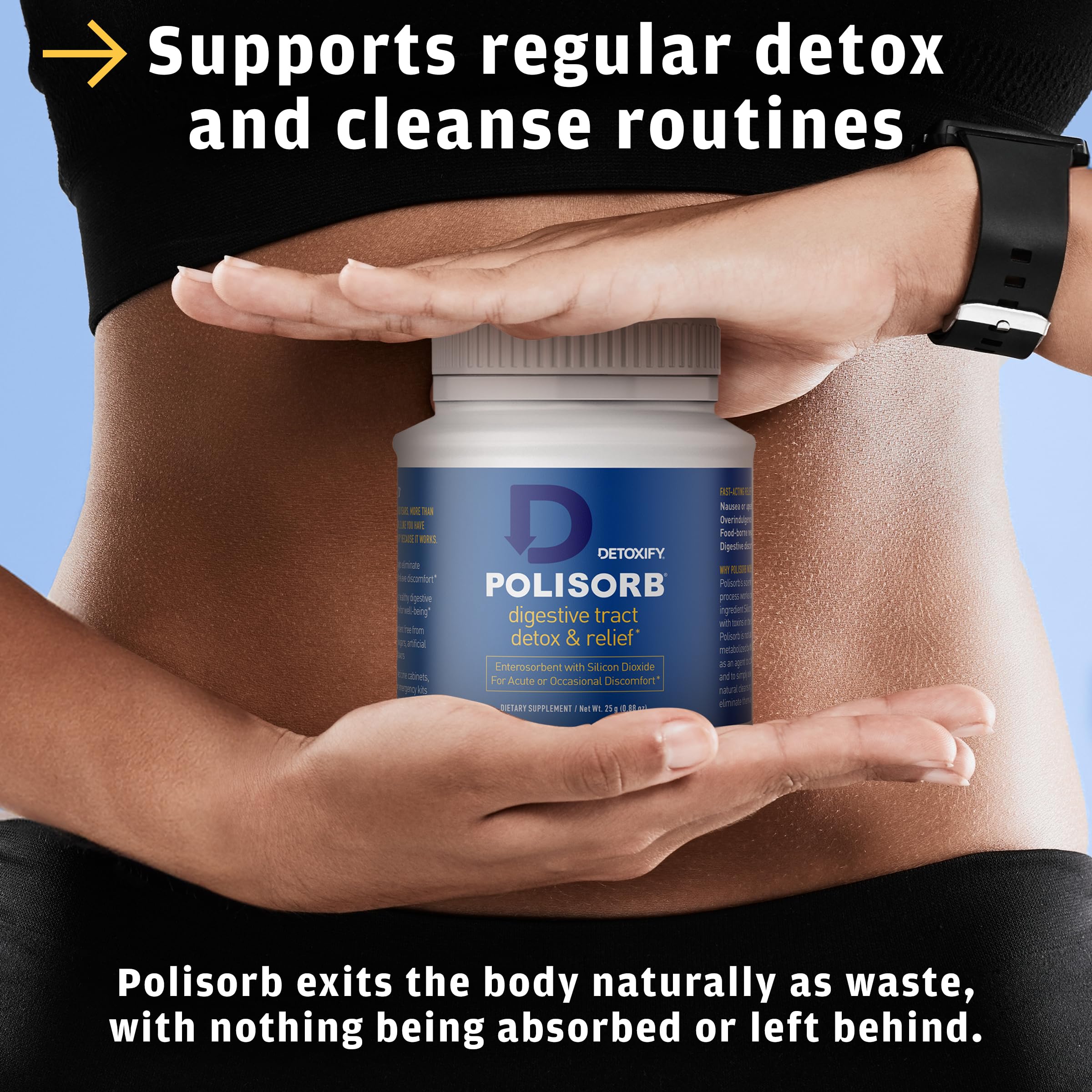 Detoxify Polisorb, utilisation familiale accessible pour adultes et enfants.