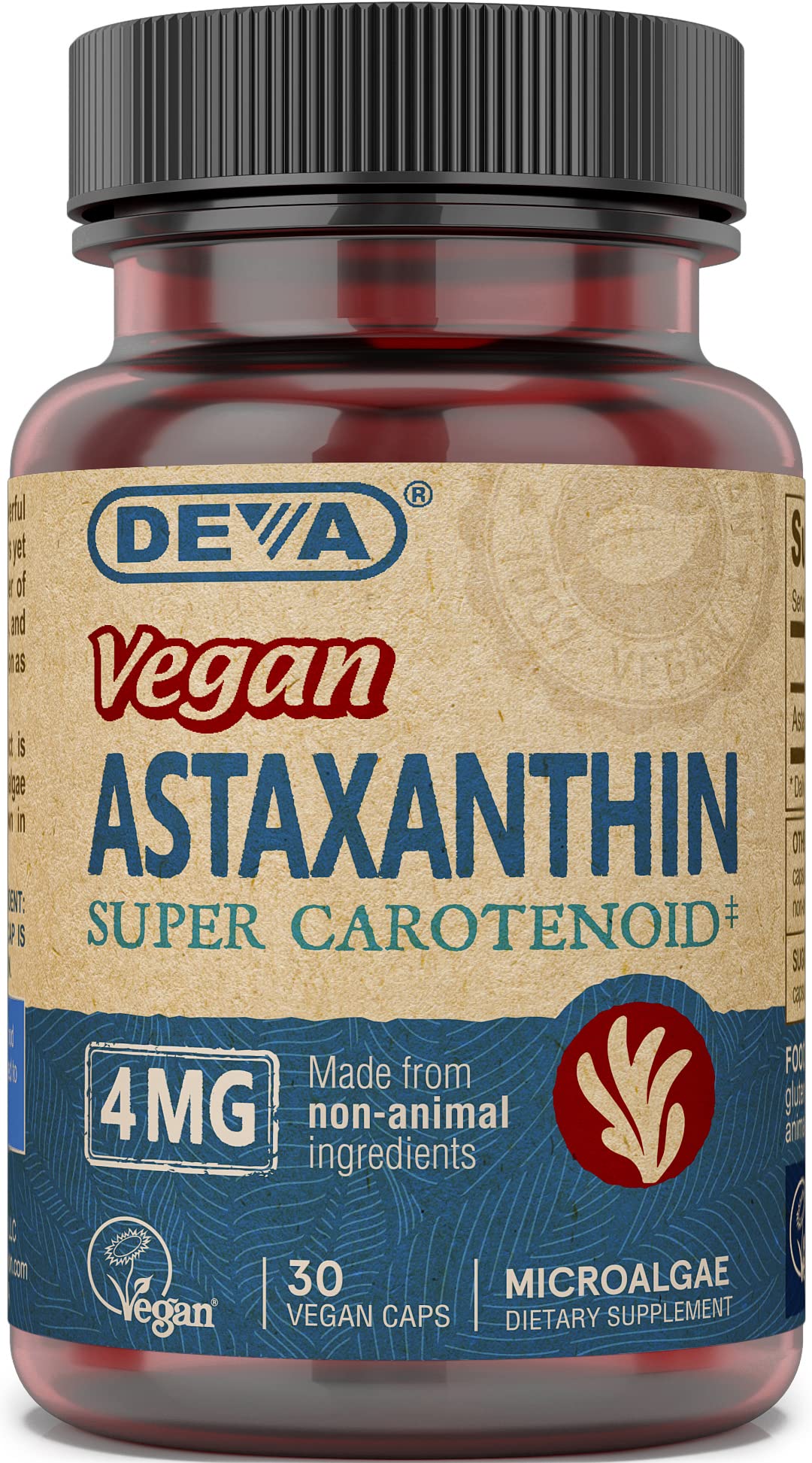 Gélules DEVA Astaxanthine 4 mg pour un soutien antioxydant potentiel sur peau et yeux.