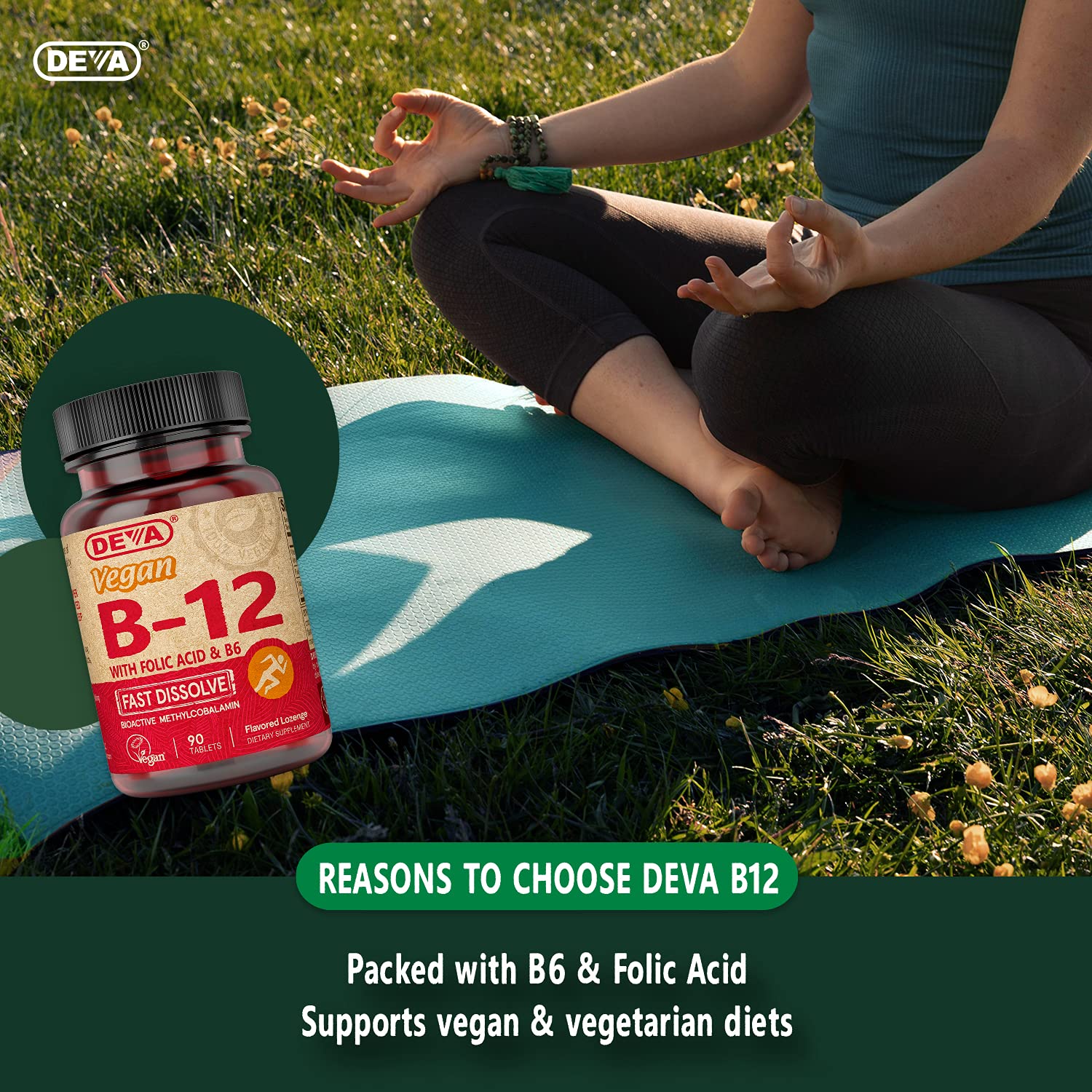 Pastilles DEVA B12 citron – adaptées aux véganes et végétariens.
