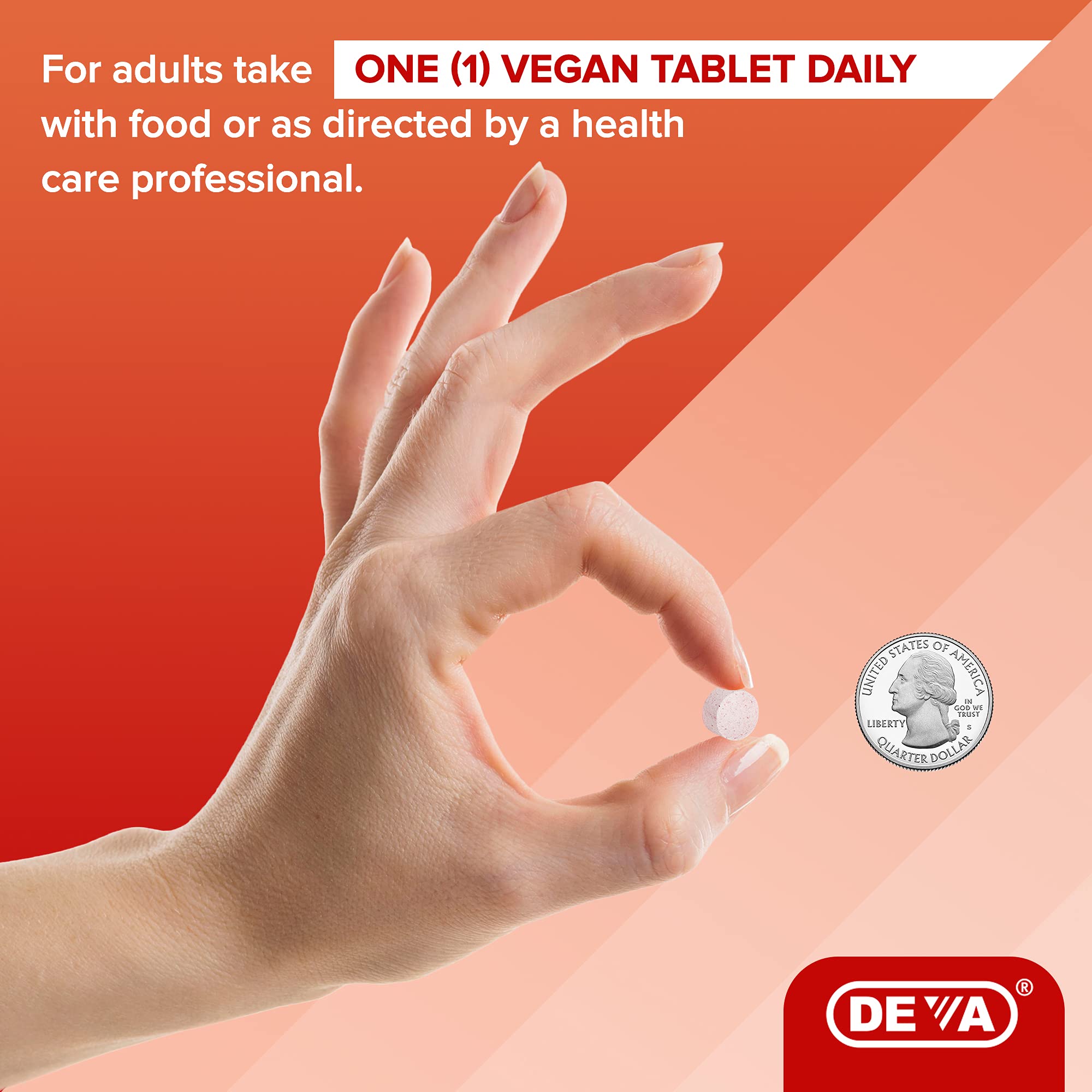 Apport quotidien pratique DEVA B12 citron – goût citron agréable et efficace.