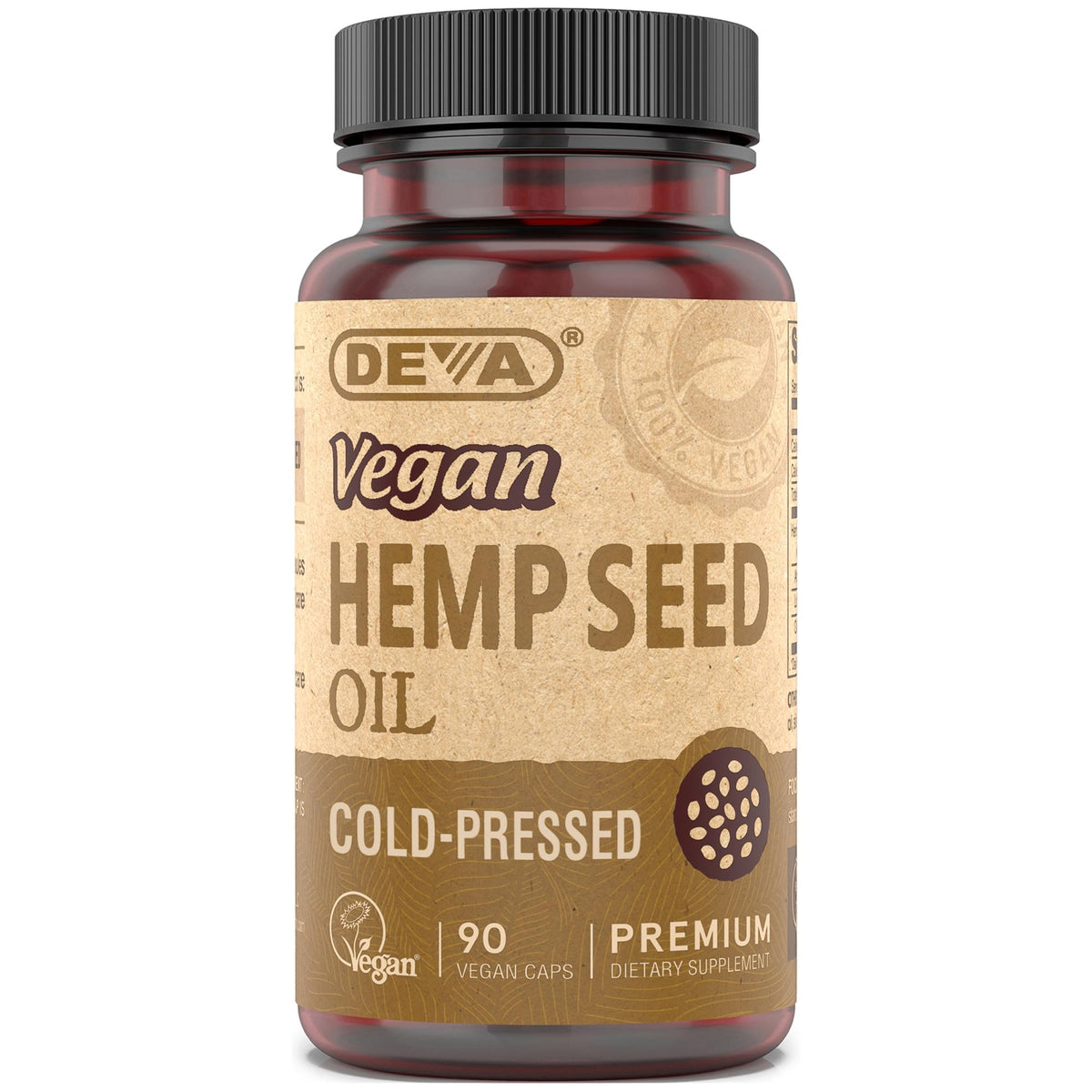 DEVA capsules huile de chanvre en bouteille, pratique pour un apport en acides gras essentiels.