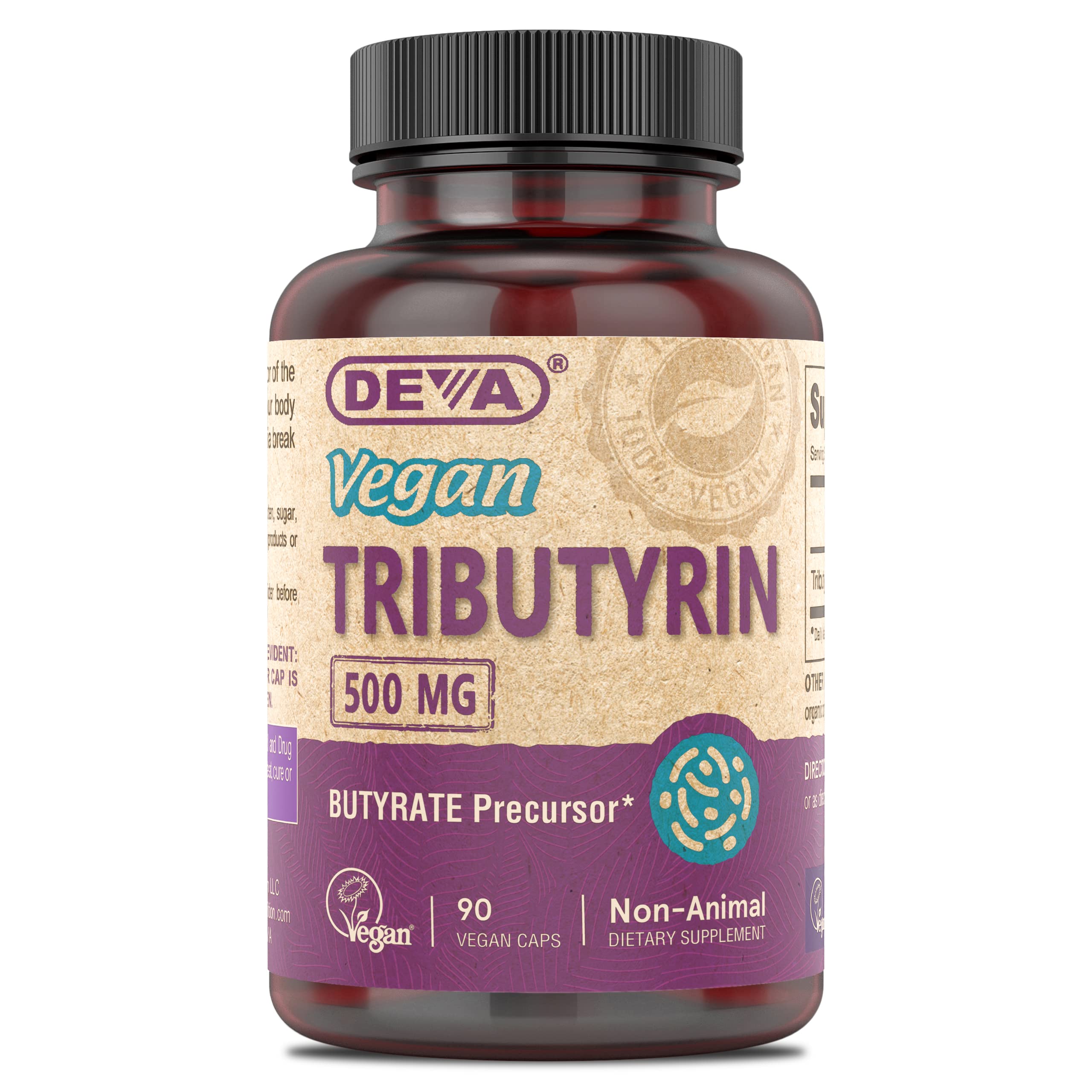 DEVA Tributyrin – Bouteille vegan: précurseur du butyrate pour soutien intestinal potentiel.