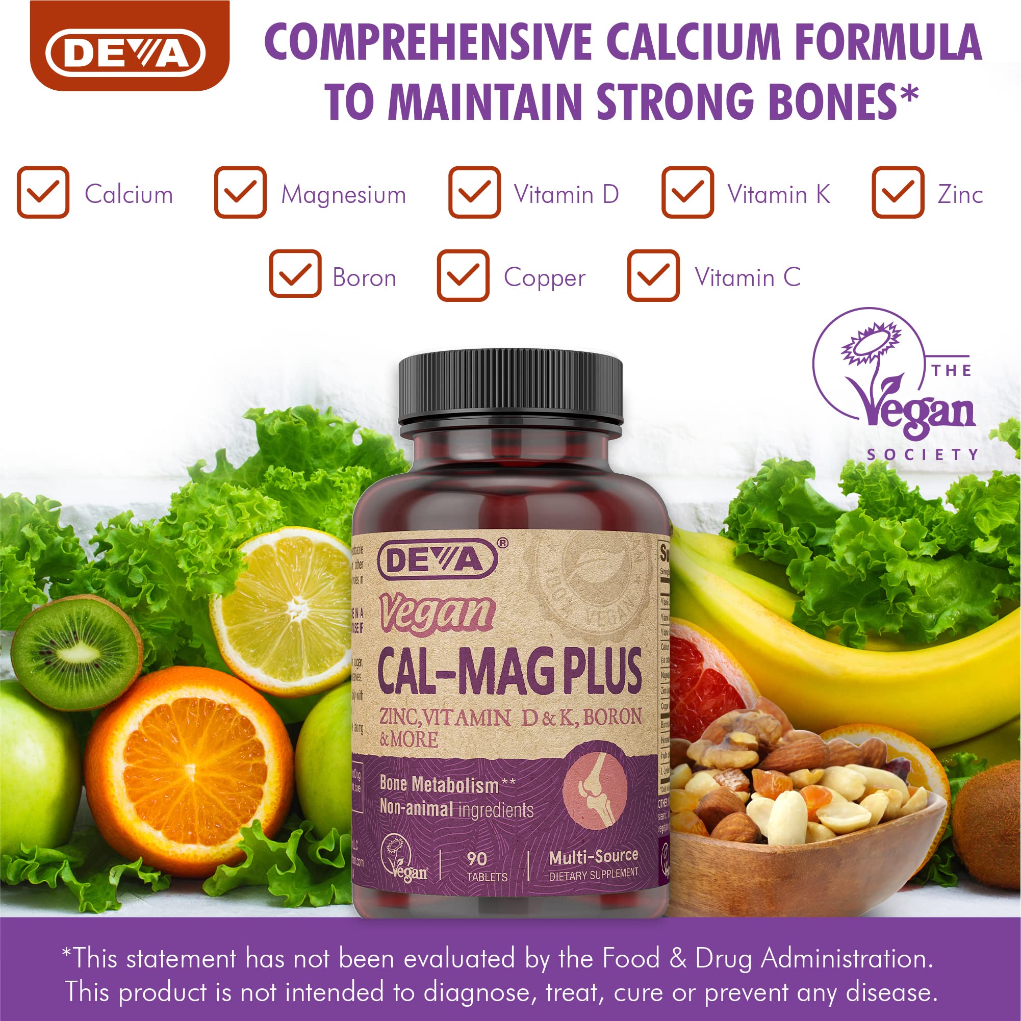 DEVA Cal-Mag-Plus incluant Zinc et Bore pour un profil nutritionnel équilibré.