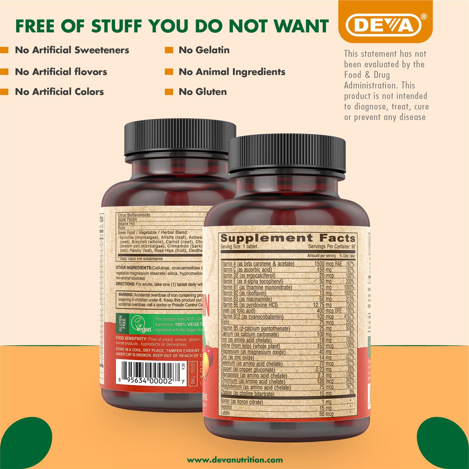 DEVA Vegan Multivitamine, minéraux essentiels pour l'énergie et le métabolisme.