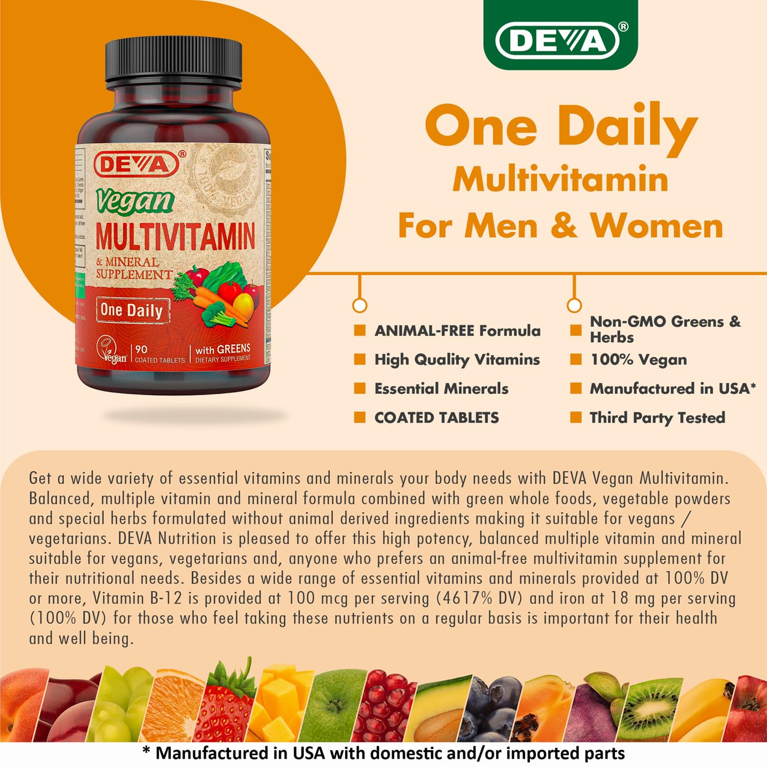 DEVA Vegan Multivitamine, sans allergènes pour régimes sûrs.
