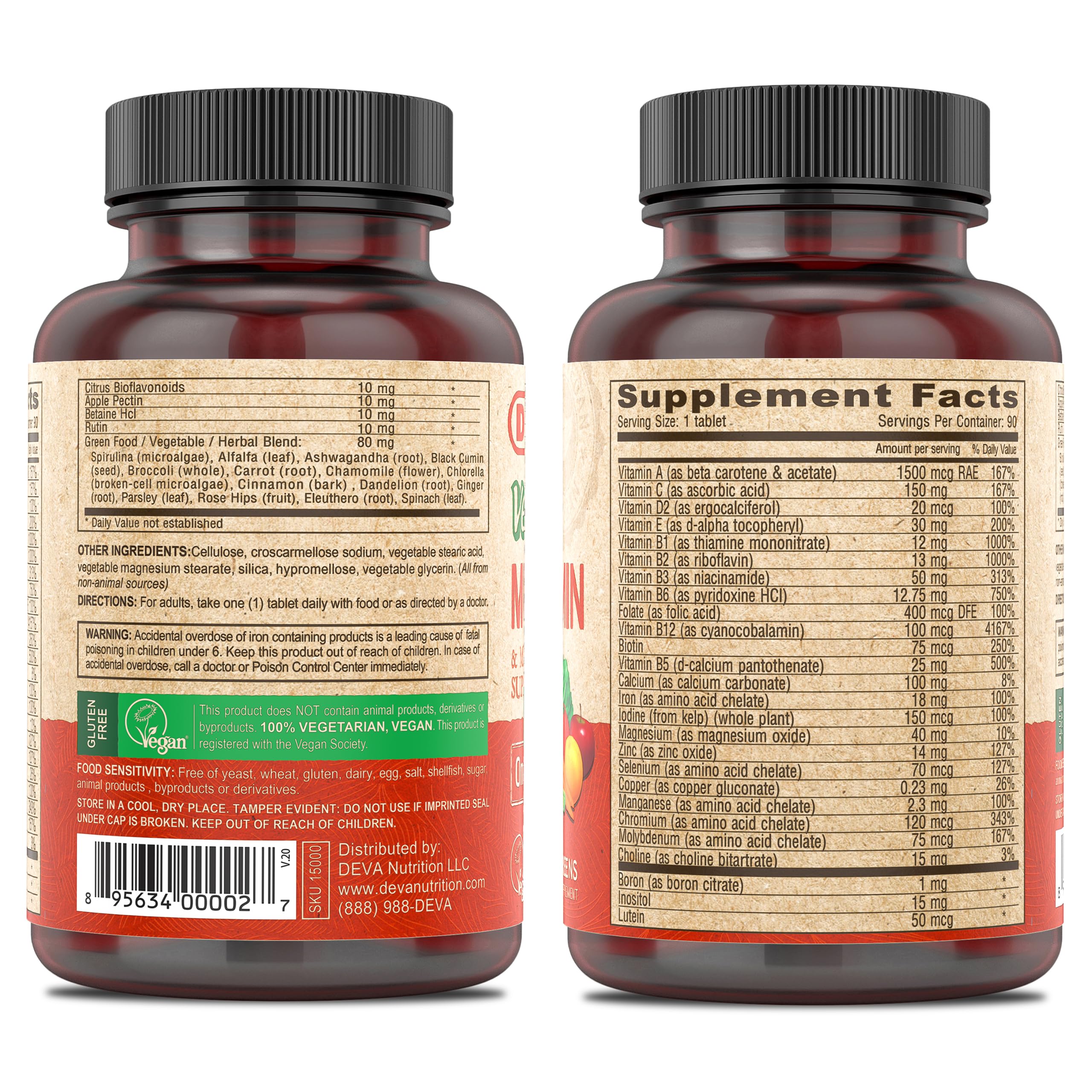 DEVA Vegan Multivitamine, comprimés faciles à avaler pour une routine pratique.