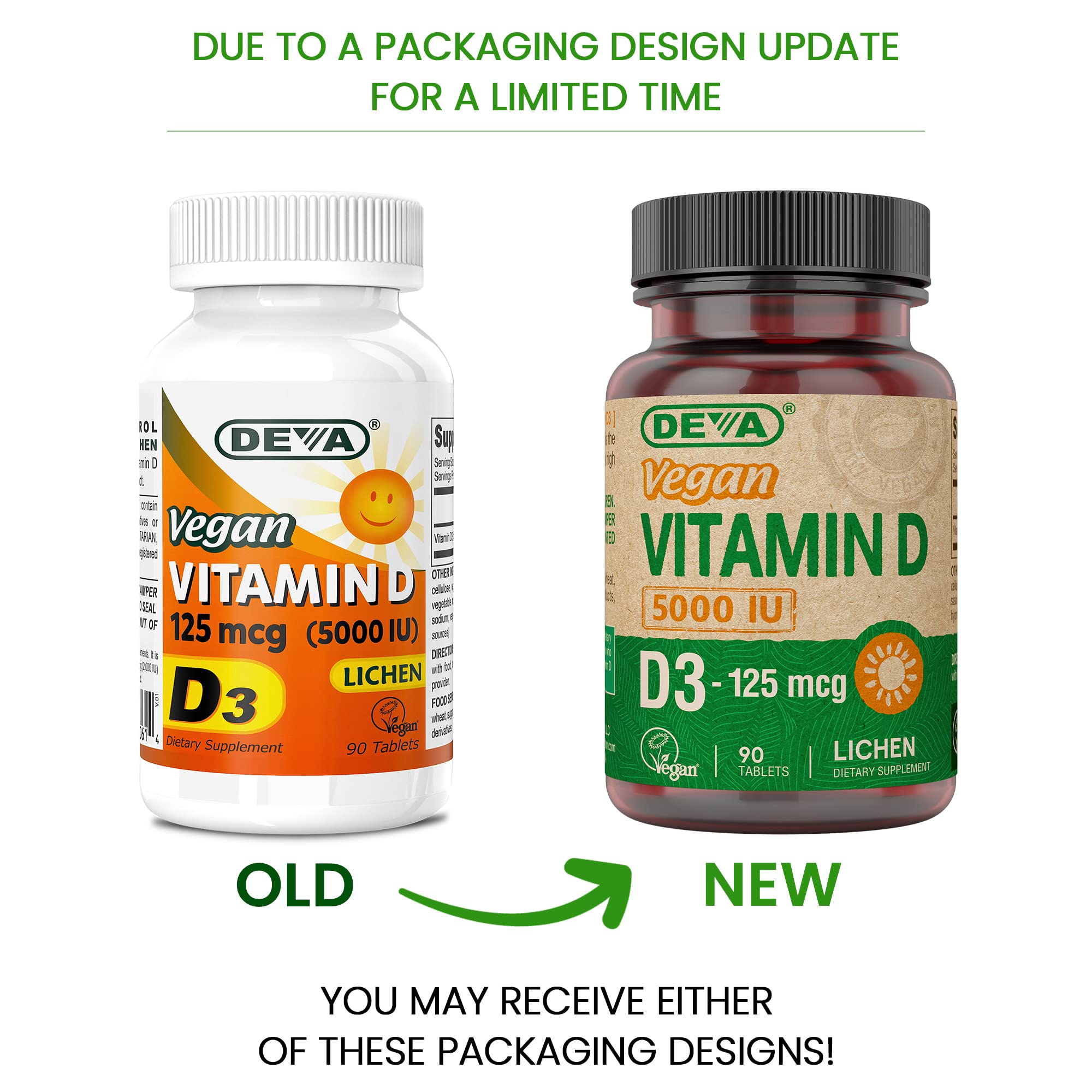 DEVA Vitamine D3 5000 UI – étiquette lisible facilitant la posologie végane.