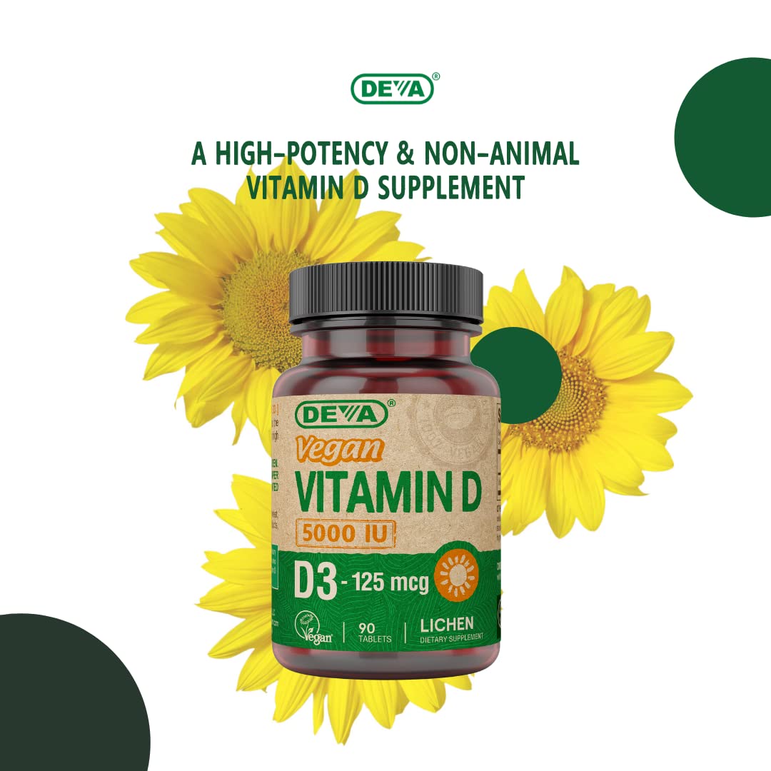 DEVA Vitamine D3 5000 UI – routine matinale facilitée pour végans.