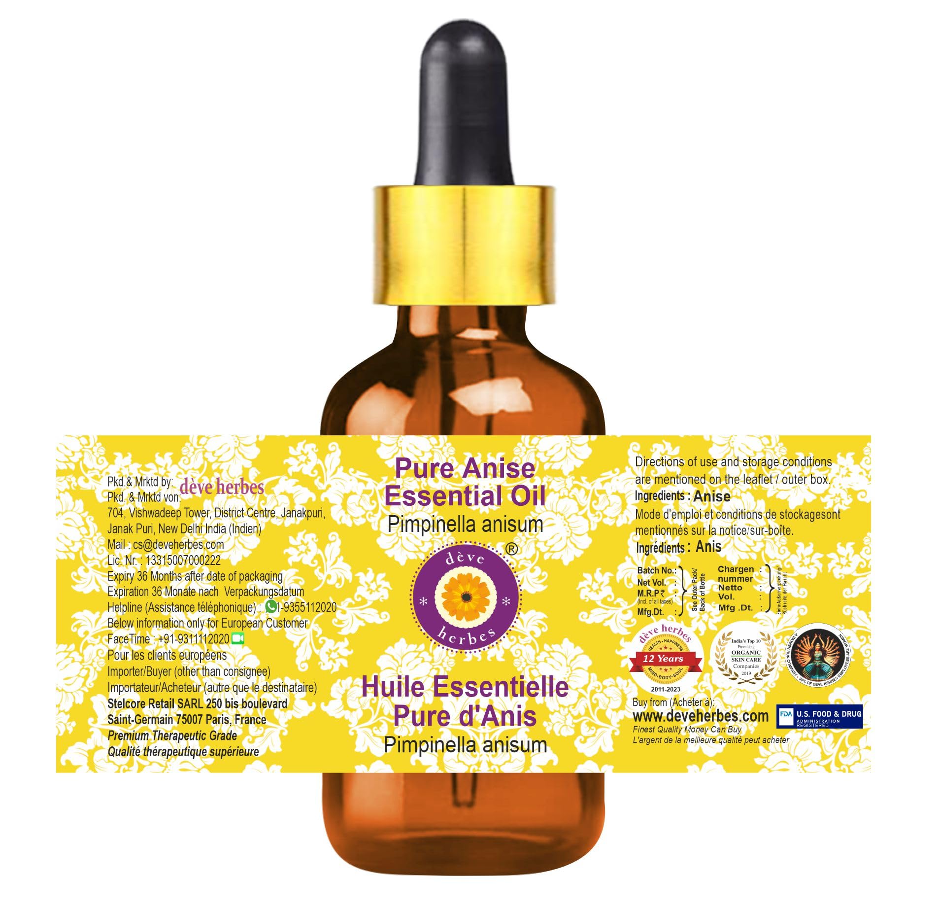Deve Herbes Anis — huile pure et naturelle destinée aux dilutions.