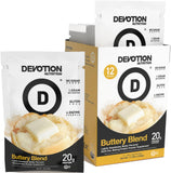 Devotion Nutrition Poudre-Protéine Beurre Mélange — emballage pratique pour entraînements nomades.