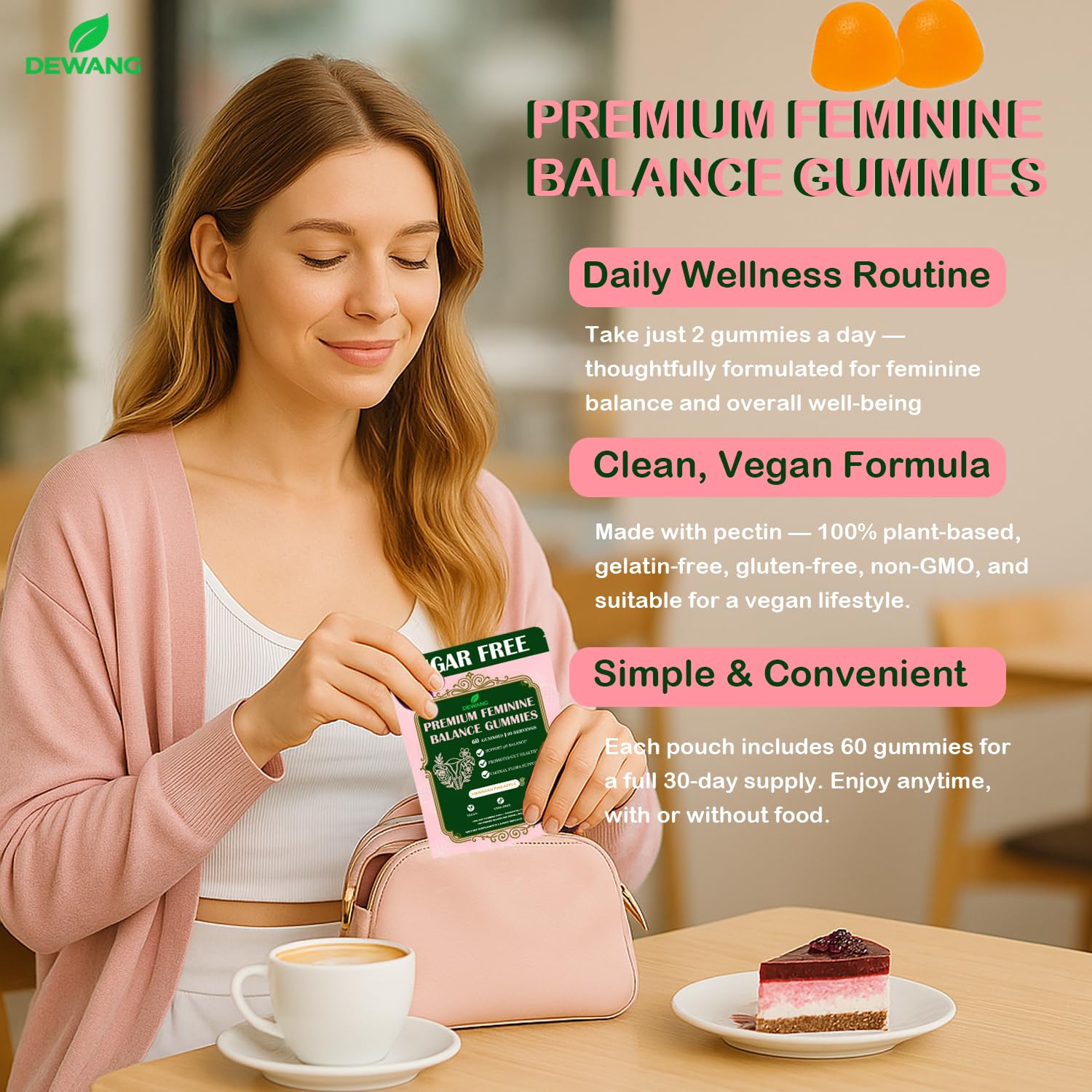 Gommes DEWANG probiotiques – soutien simple pour le bien-être intime.