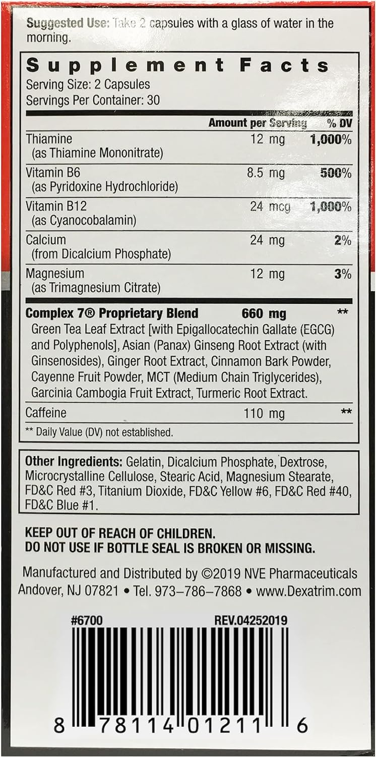 Dexatrim Max Complex 7 - étui carton avec informations essentielles.