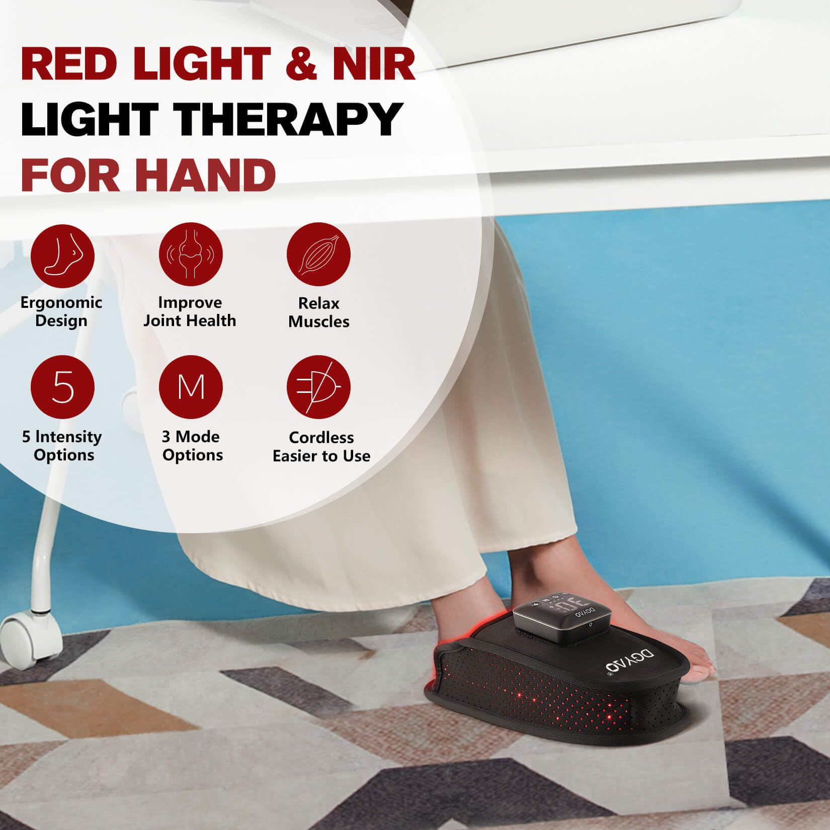 Lumières 660nm et 850nm, therapie ciblée pour les pieds.