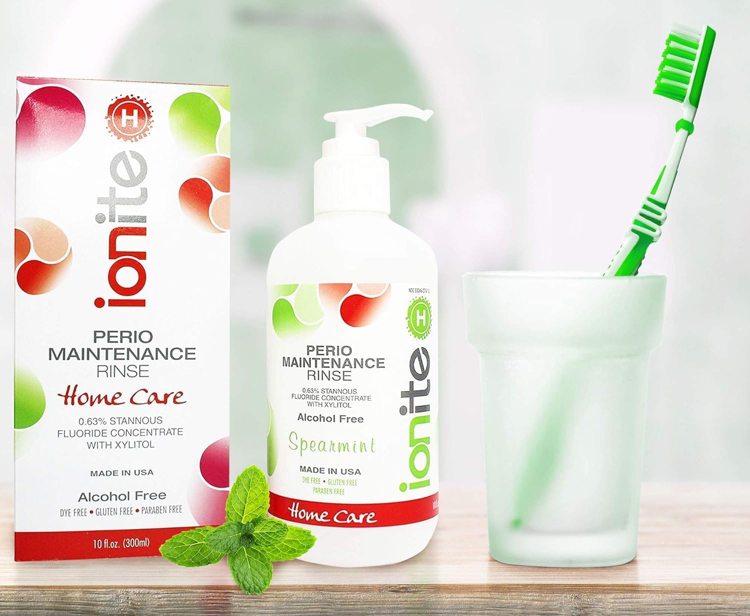 Ionite-H, flacon-menthe: goût menthe rafraîchissant après rinçage.