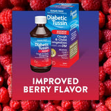 Diabetic Tussin DM - emballage clair, notice et absence de colorants pour diabétiques