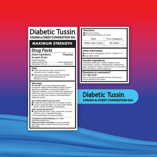Diabetic Tussin DM - flacon de 236 ml, parfum fruits des baies lors des périodes de toux