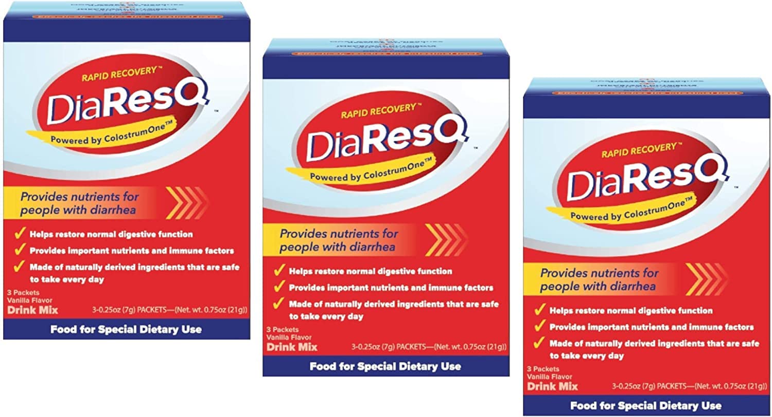 DiaResQ : emballage pratique avec sachets, idéal pour voyager.