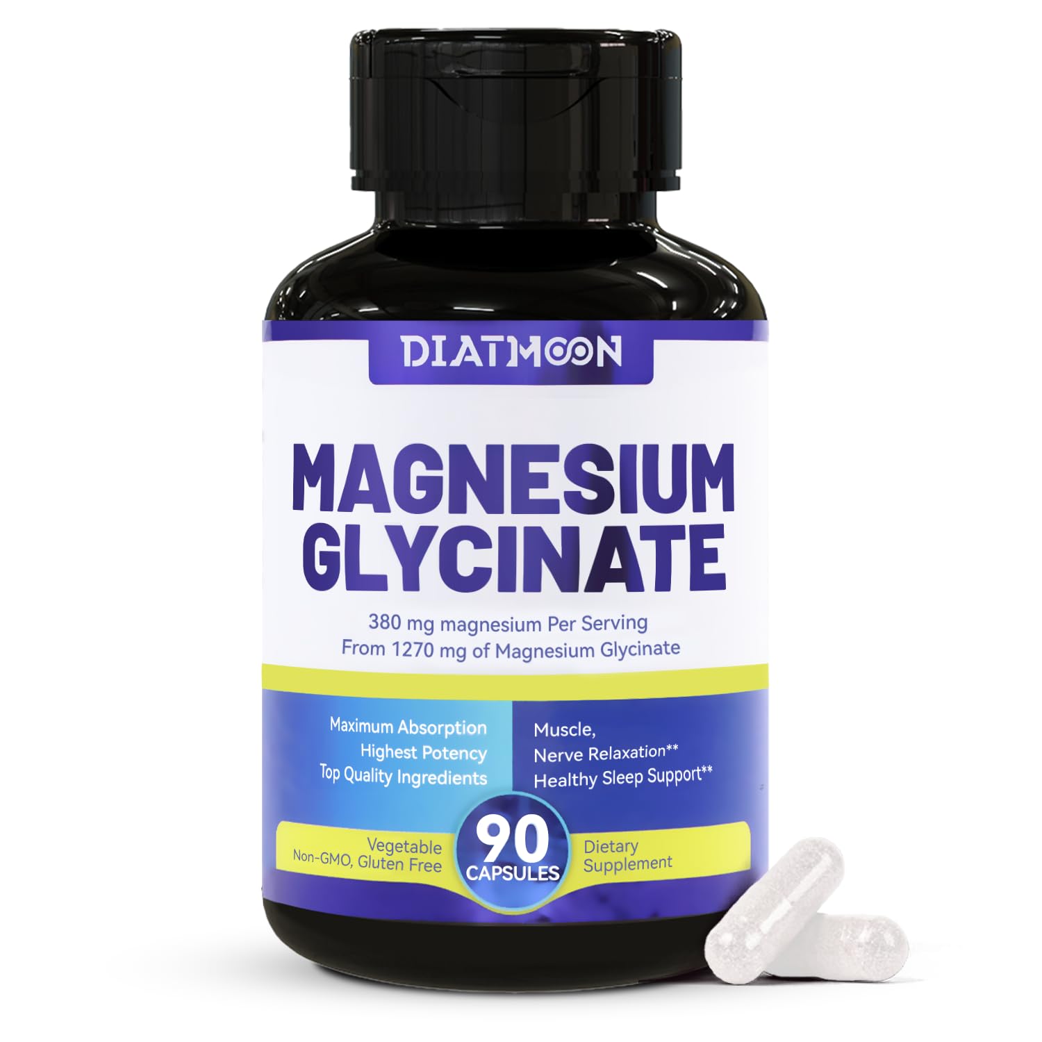 DIATMOON Magnésium Glycinate – bouteille, favorise une sérénité quotidienne potentielle.