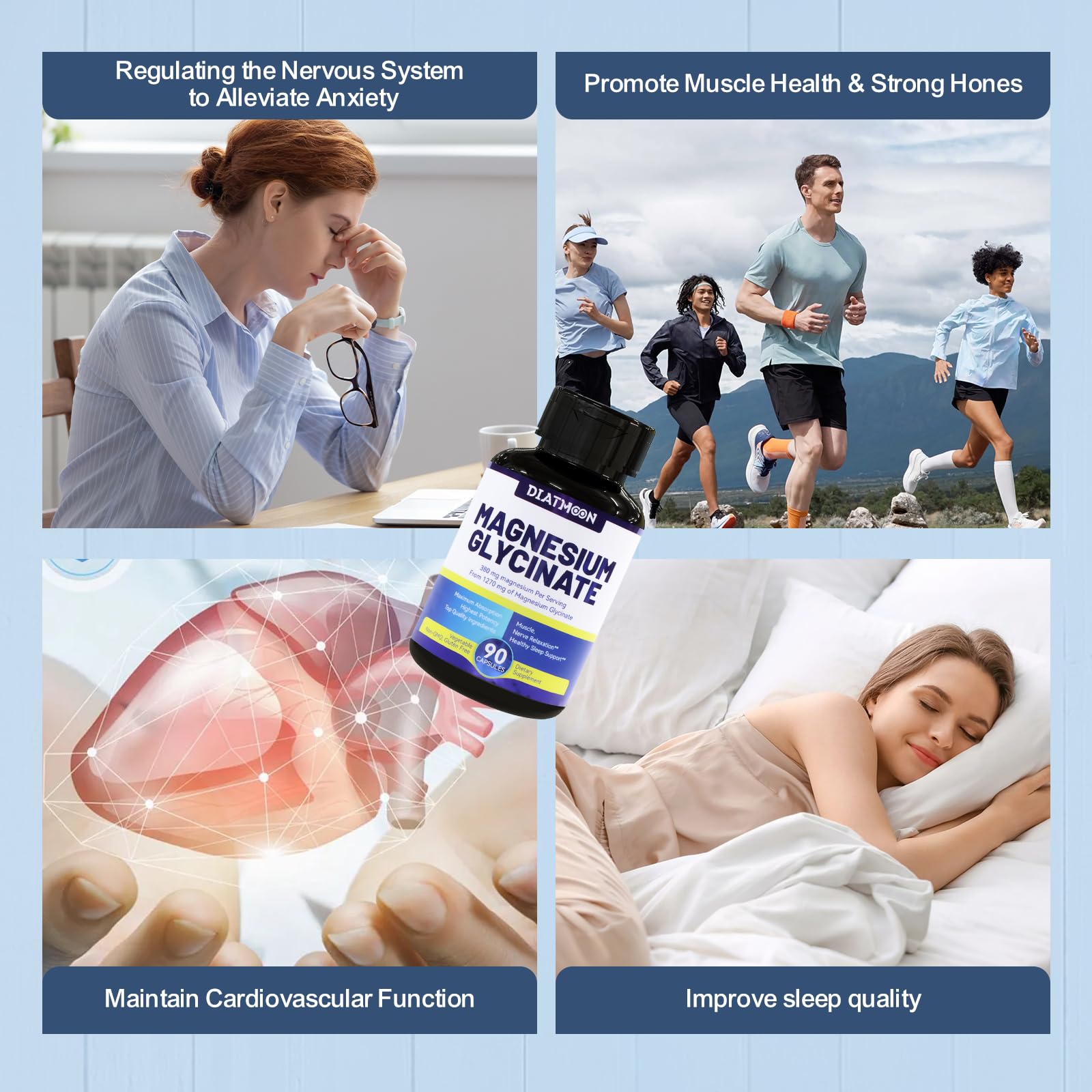 DIATMOON Magnésium Glycinate – emballage, solution pratique pour routine quotidienne.