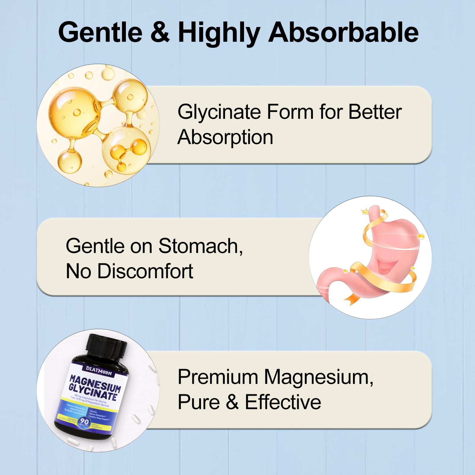 DIATMOON Magnésium Glycinate – étiquette, présentation vegan et sans allergènes.