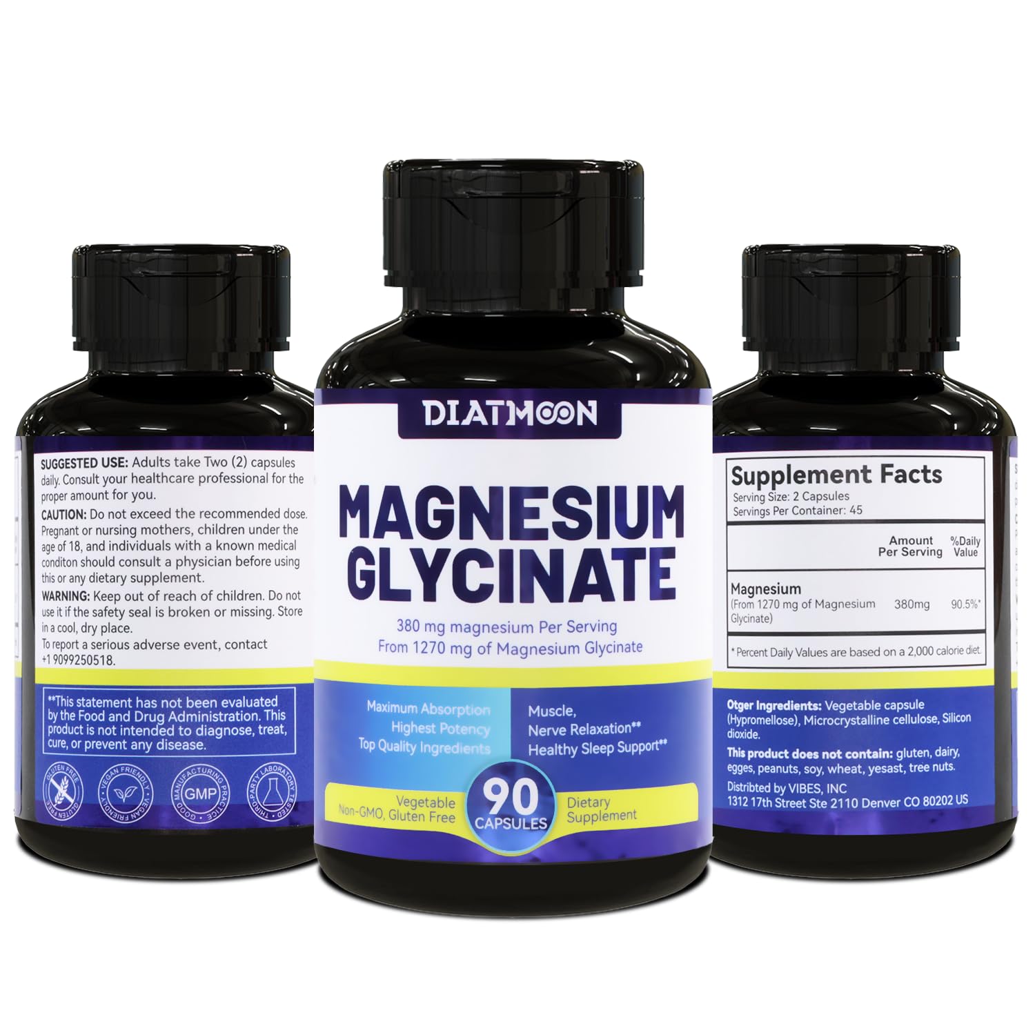DIATMOON Magnésium Glycinate – étui, étui clair pour repérer rapidement vos gélules.