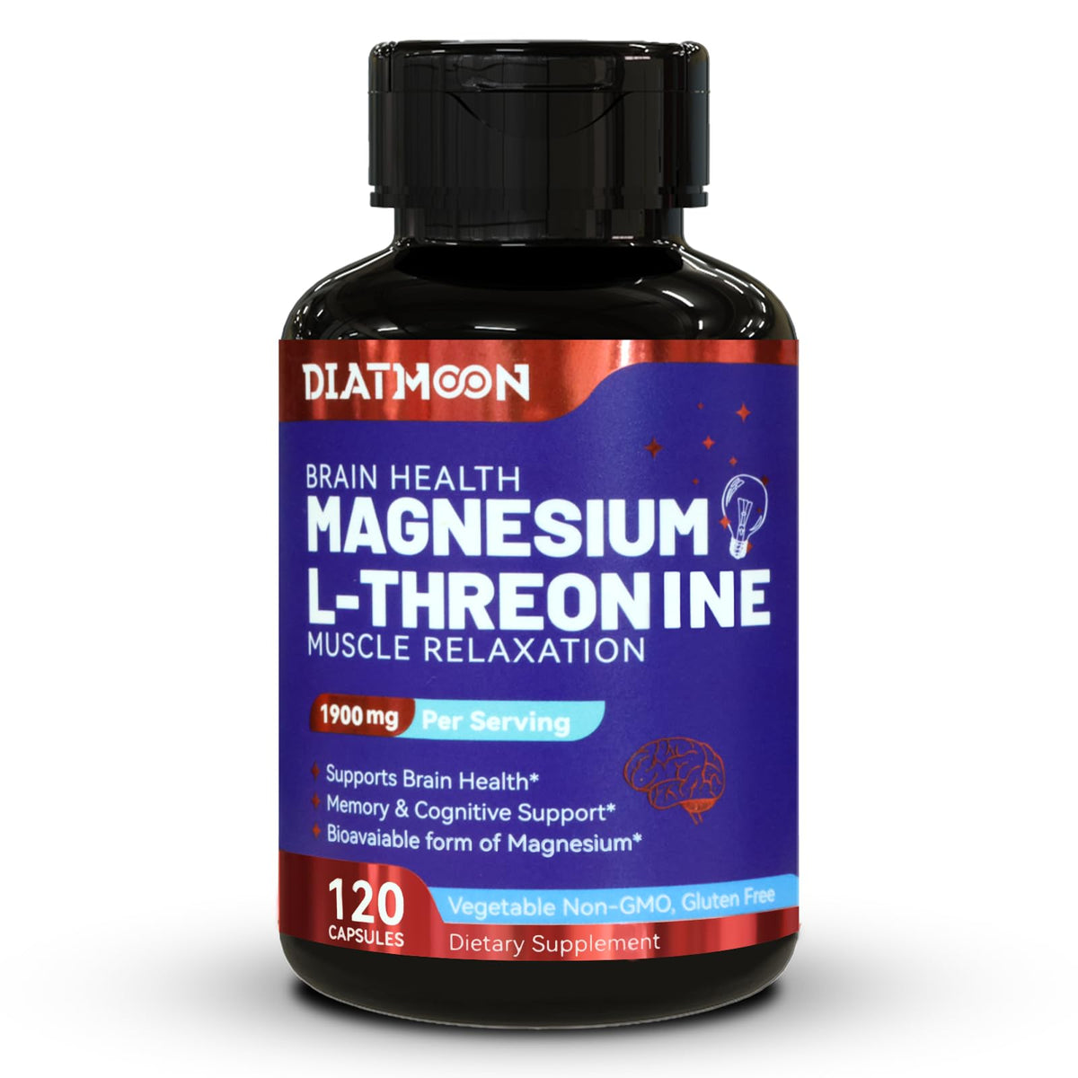 DIATMOON Magnésium L‑Thréonine, bouteille et étiquette visibles, énergie potentielle au quotidien.