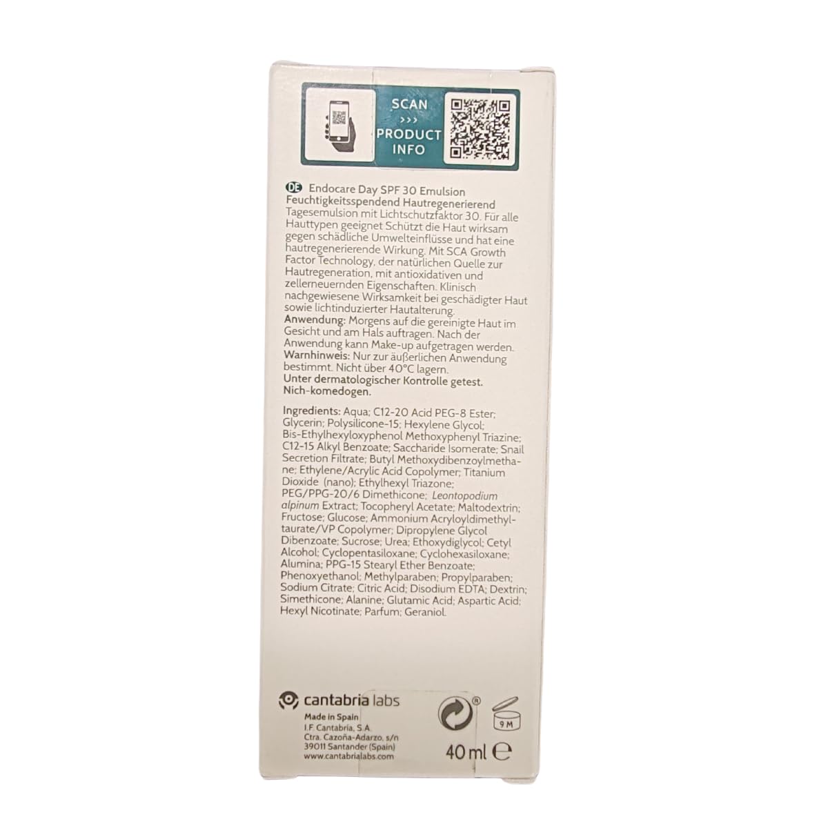 DIFA COOPER Endocare Jour SPF30 – peau hydratée et protégée après application.