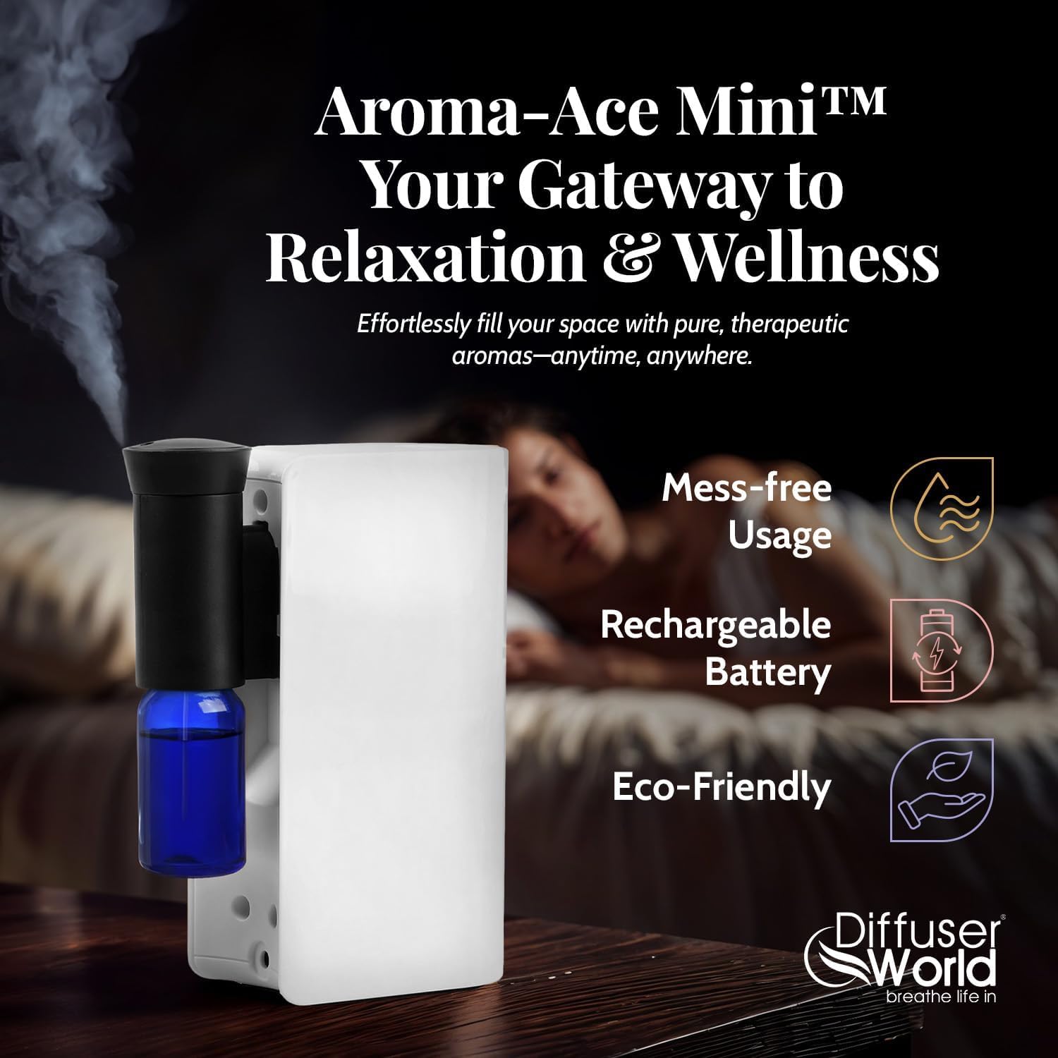 Aroma-Ace Mini DIFFUSER WORLD design bois-grain élégant pour salon