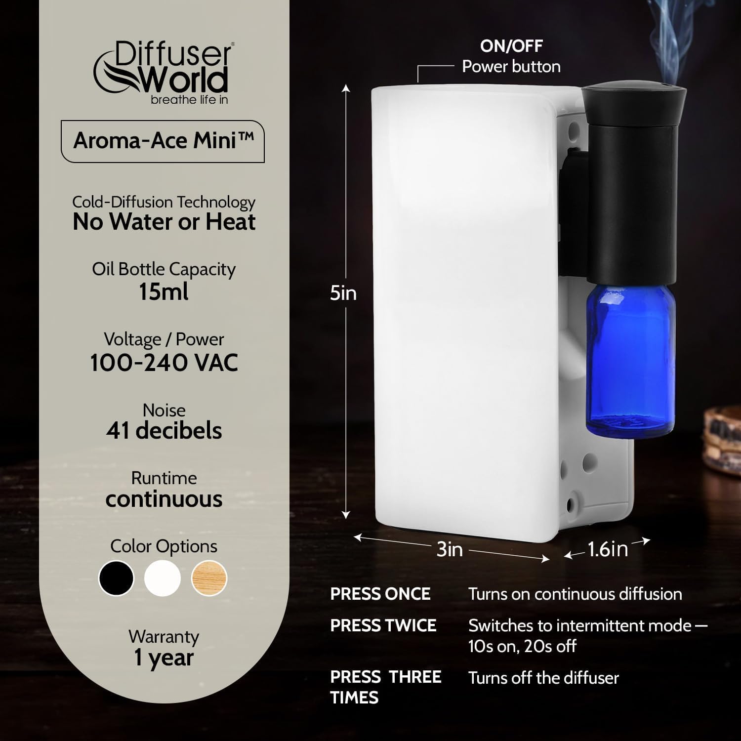 Aroma-Ace Mini DIFFUSER WORLD nebulisation par atomiseur pour huiles essentielles