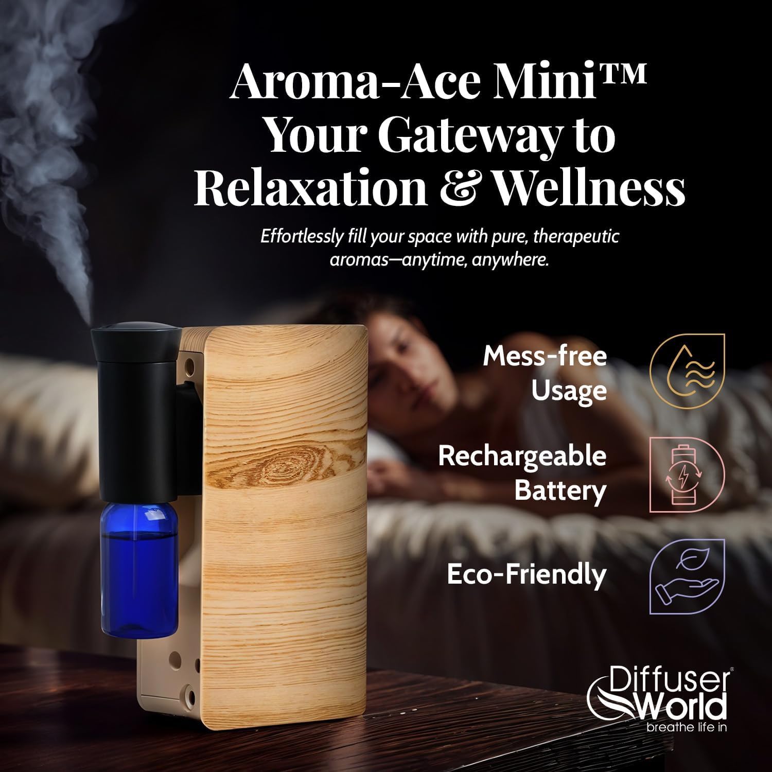 DIFFUSER WORLD Aroma-Ace Mini est silencieux à 41 dB, parfait pour chambre.