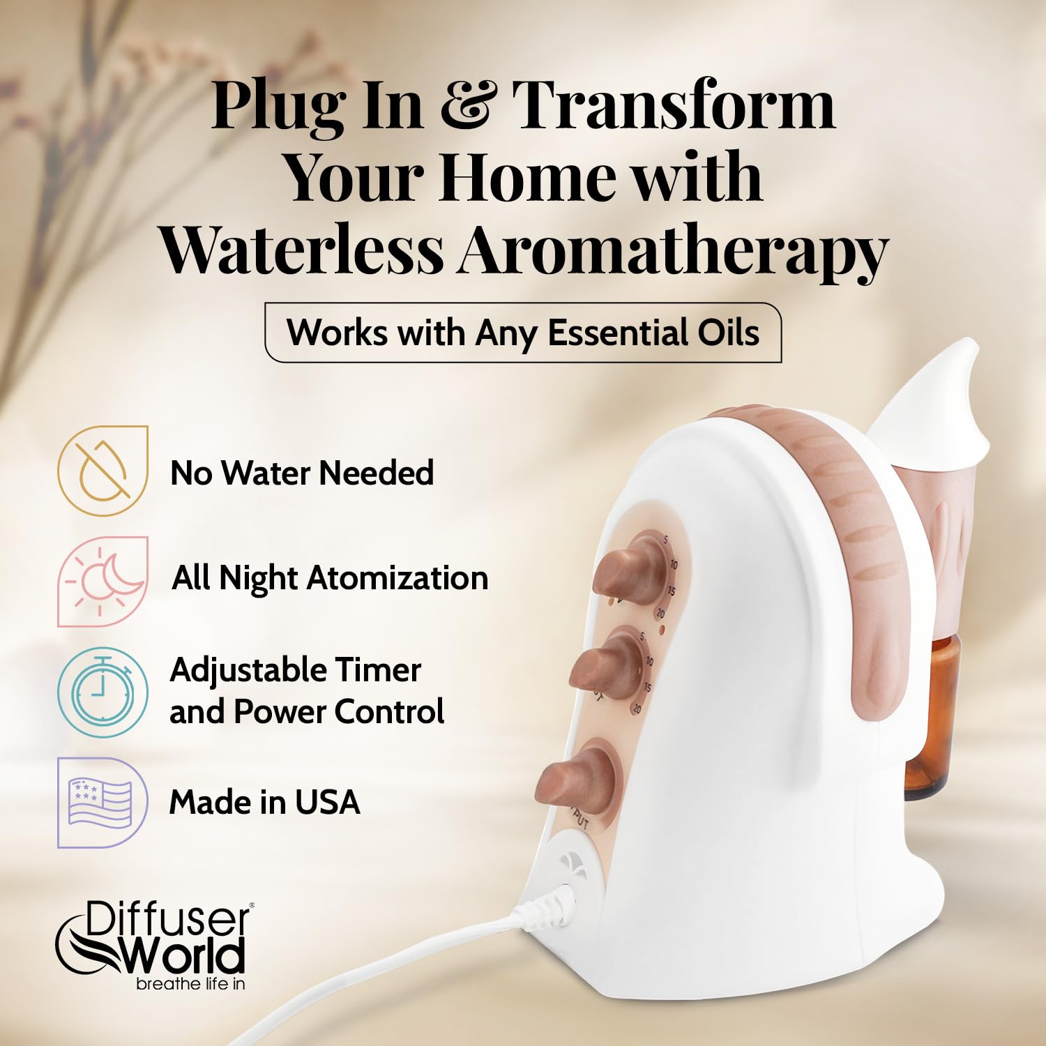 DIFFUSER WORLD diffuseur bronze idéal pour grandes pièces, diffusion homogène et parfum agréable.