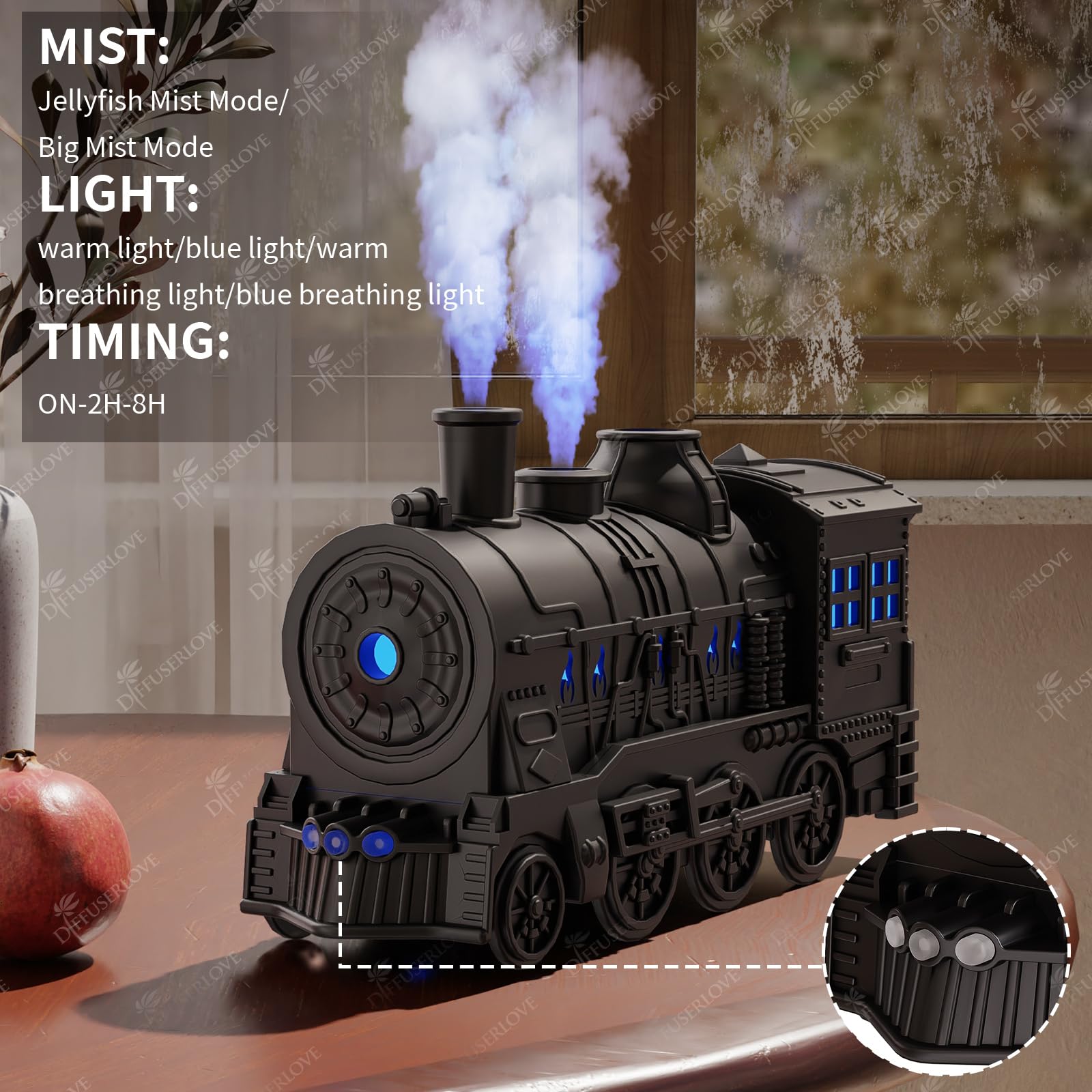 Diffuserlove Lumière nuit bleue, crée une atmosphère apaisante avant le coucher.