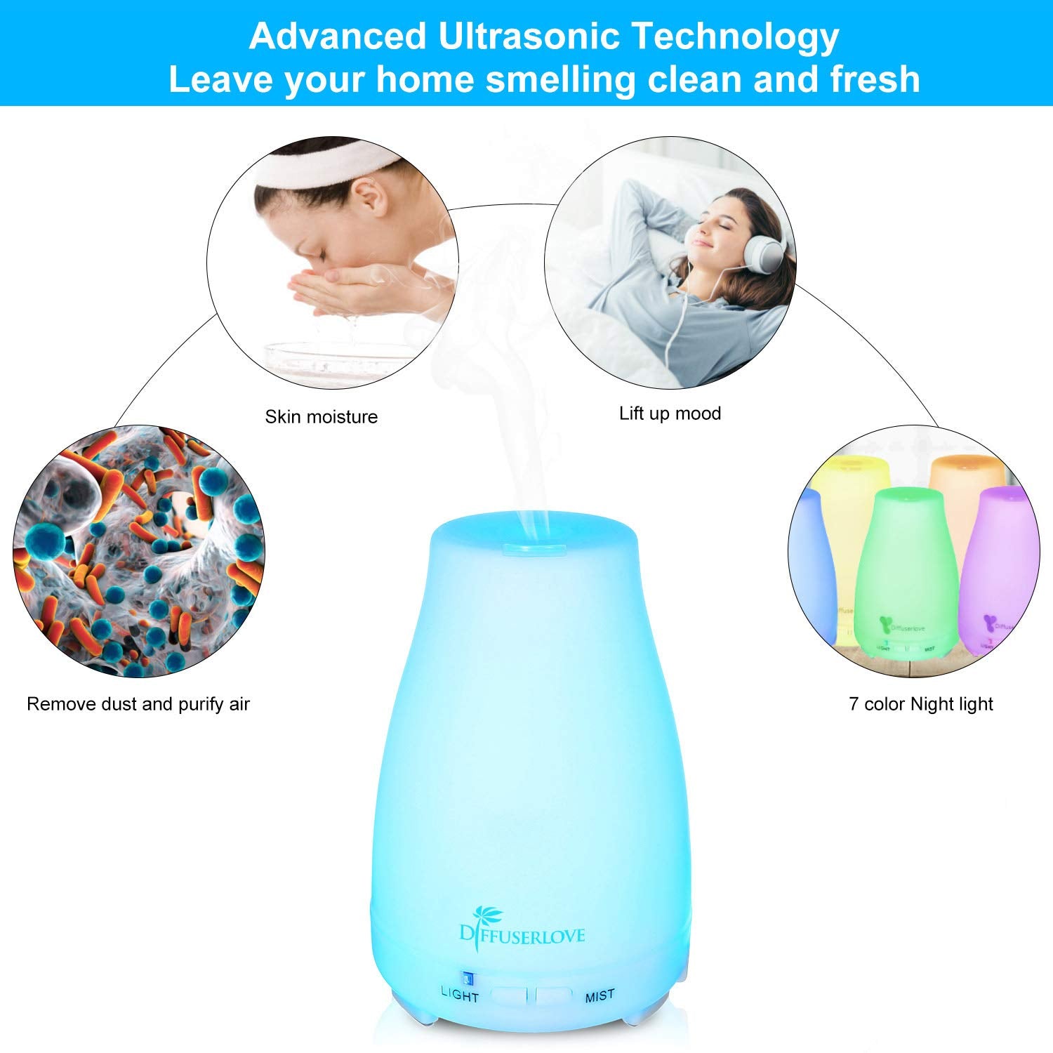 Diffuserlove diffuseur avec 7 couleurs lumineuses pour l ambiance