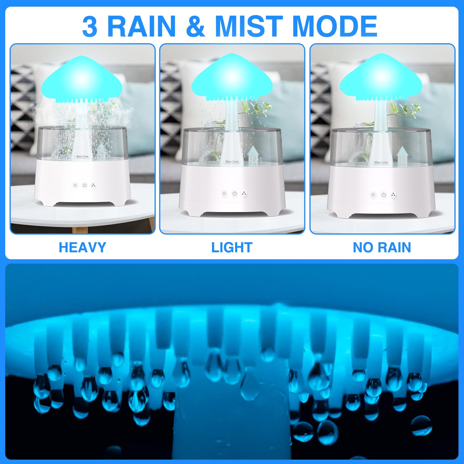 Diffuserlove Rain: lumière champignon à 7 couleurs pour ambiance personnalisée.