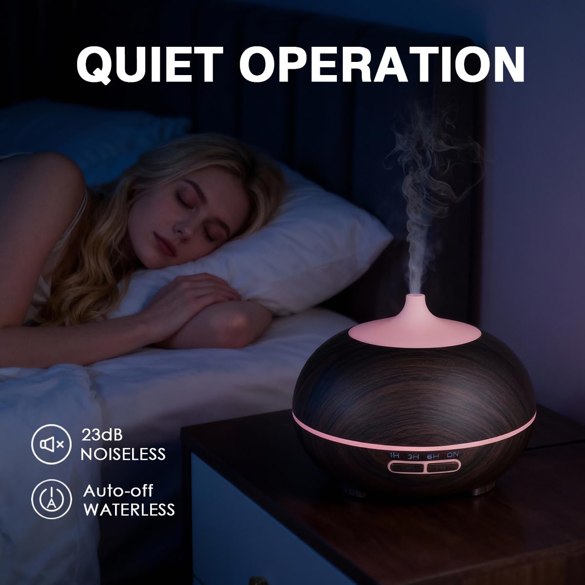 Diffuseur avec temporisateur 1h/3h/6h pour ajuster l'ambiance.