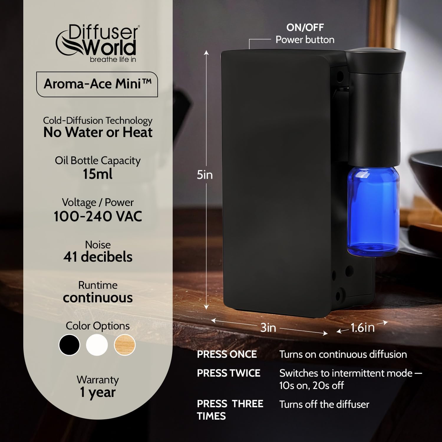DIFFUSER WORLD Batterie Rechargeable, autonomie sans fil pour aromathérapie nomade