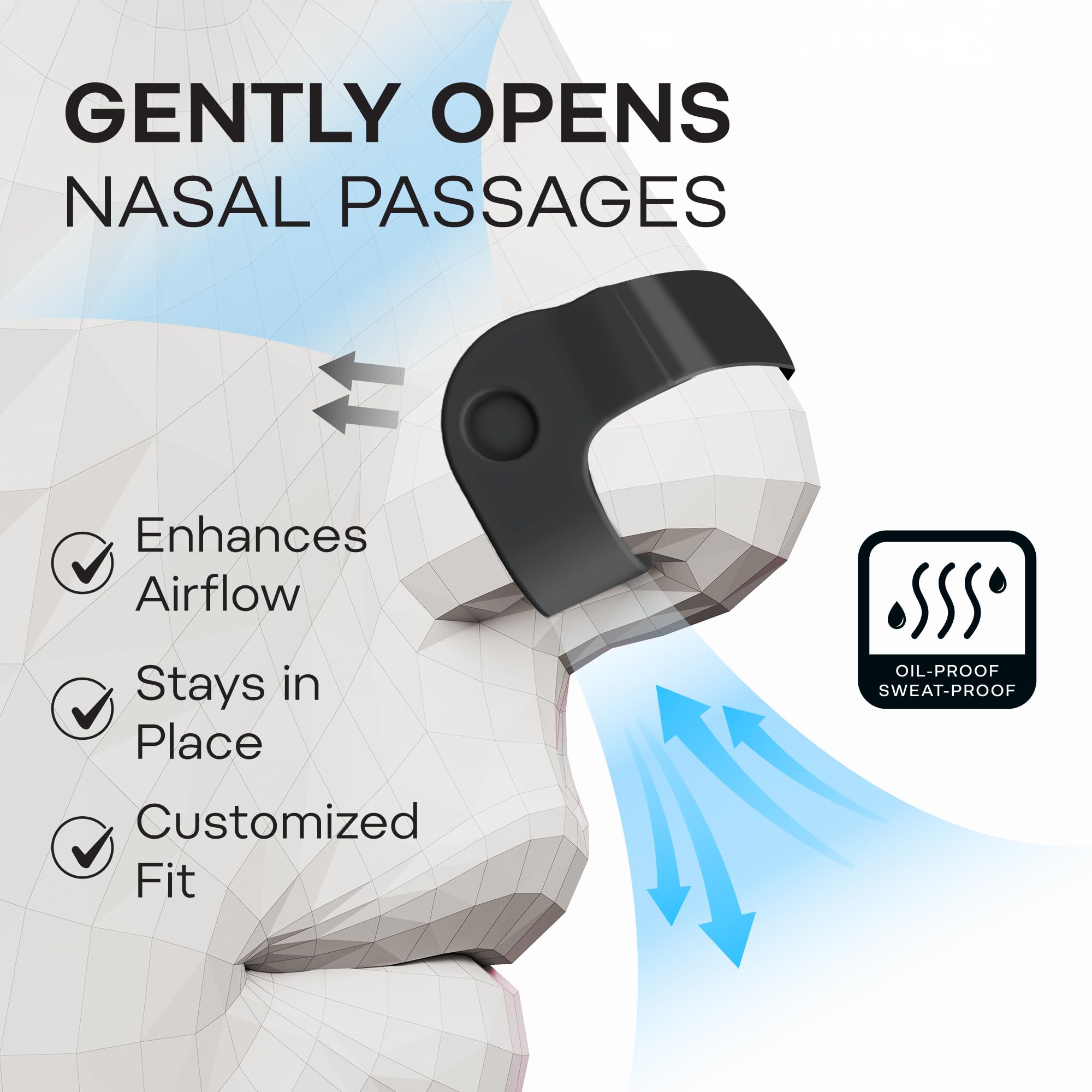 Difiney design sans adhésif, évite irritations et marques sur le nez.