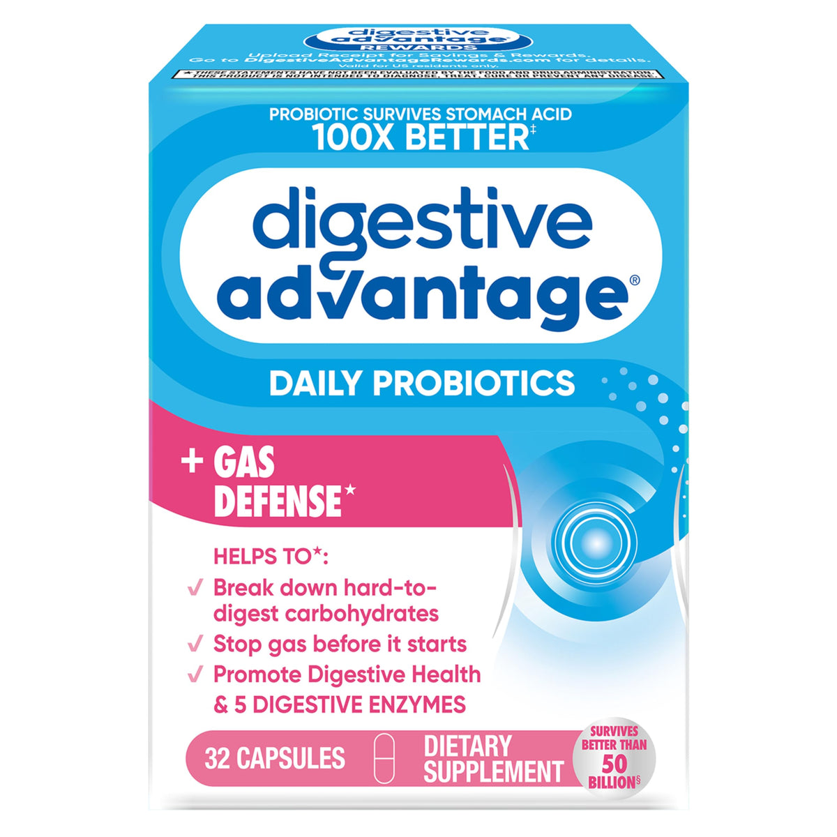 Digestive Advantage – bouteille capsules probiotiques, soutien digestif quotidien.