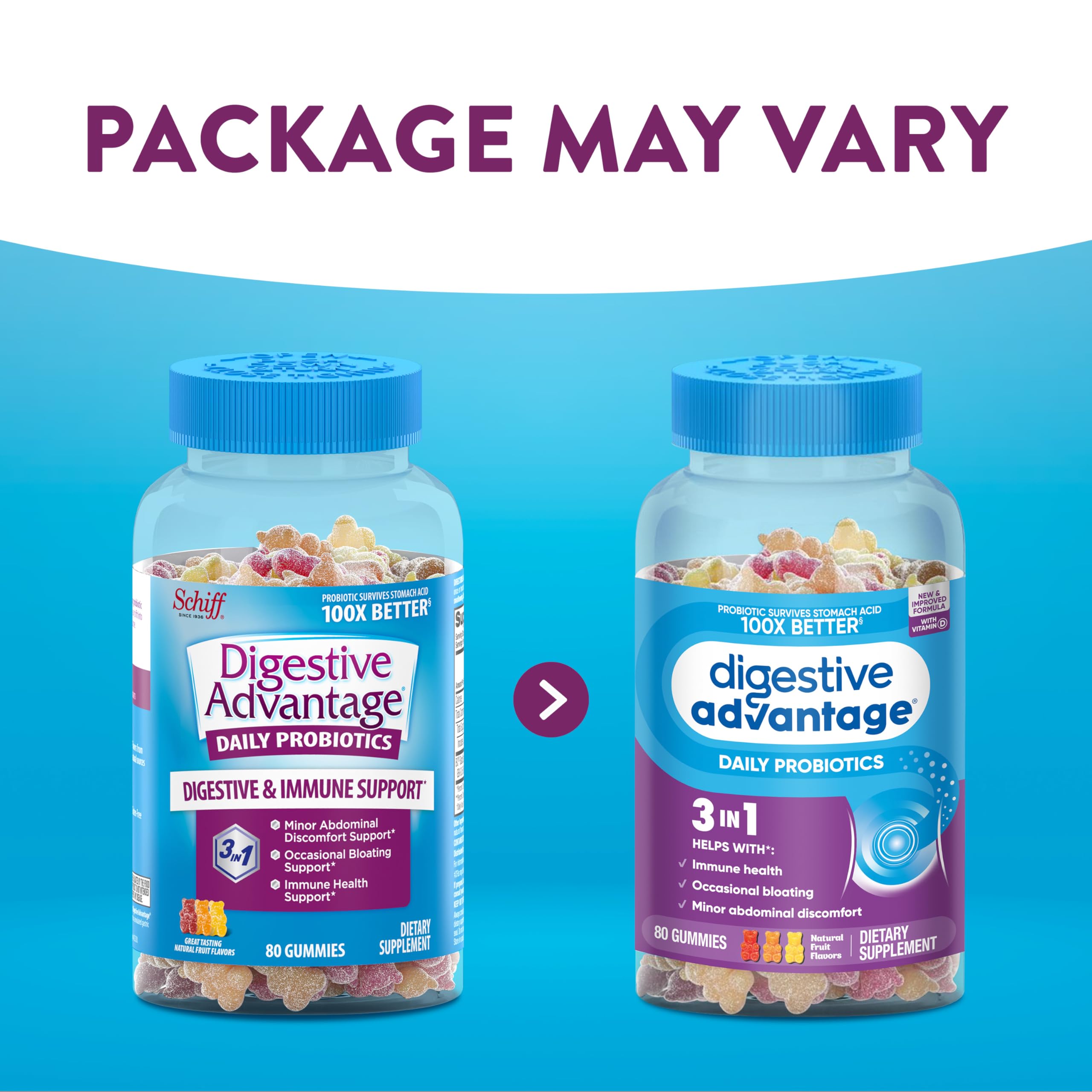 Digestive Advantage gommes texture douce pour une prise facile au quotidien.