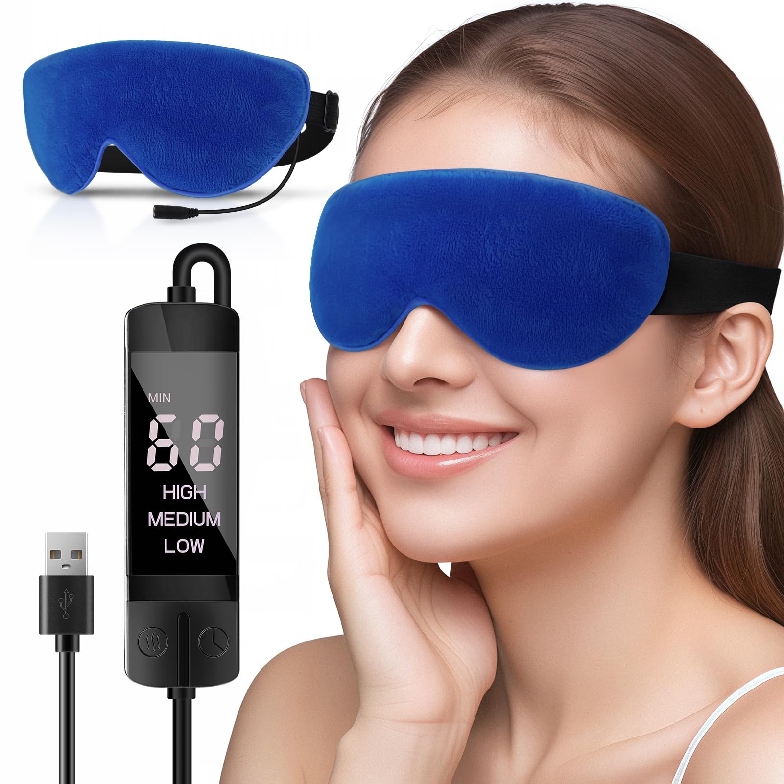 Dikuer masque yeux chauffant avec contrôle de température offrant chaleur ciblée pour les yeux.