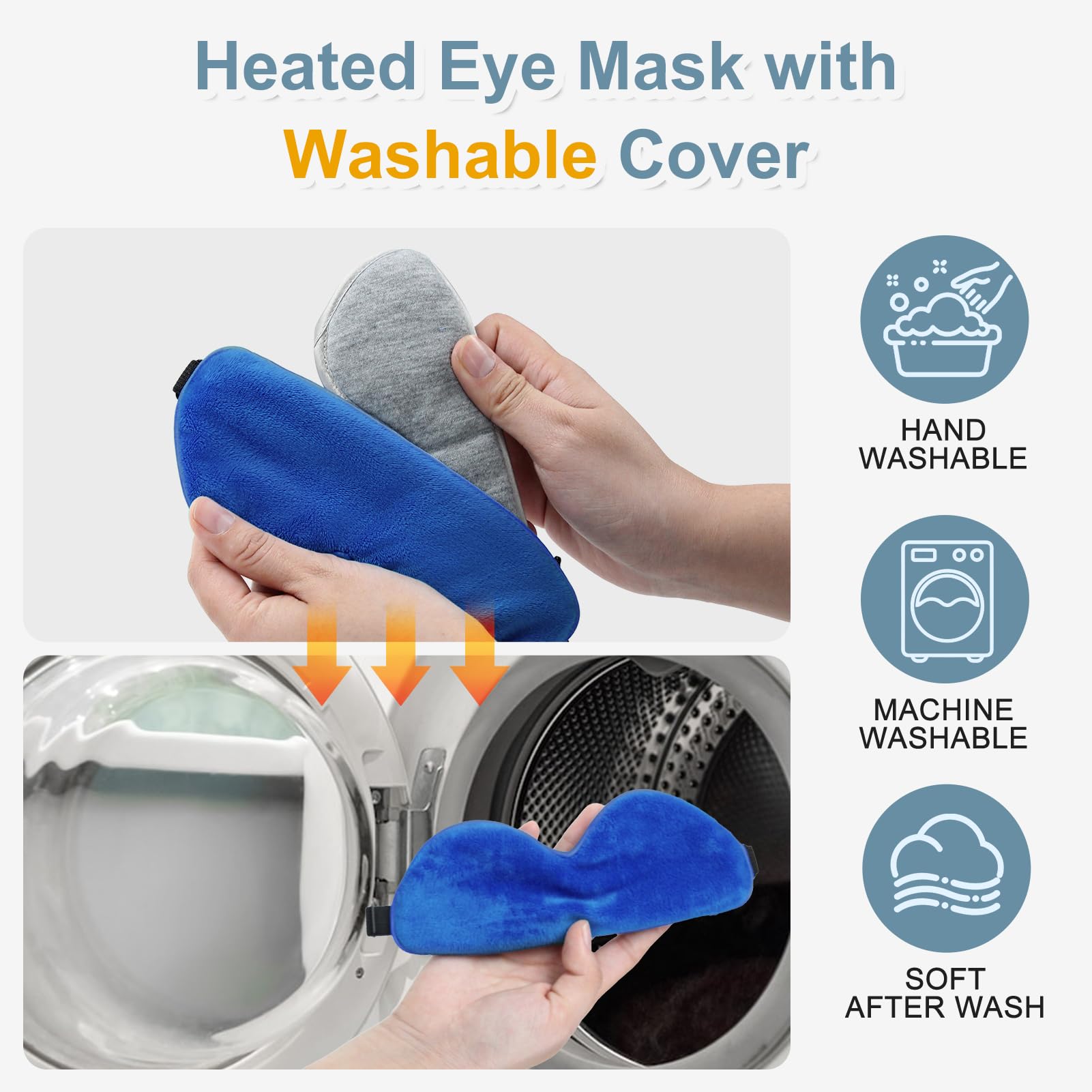Dikuer masque yeux chauffant housse détachable en coton facile à nettoyer.
