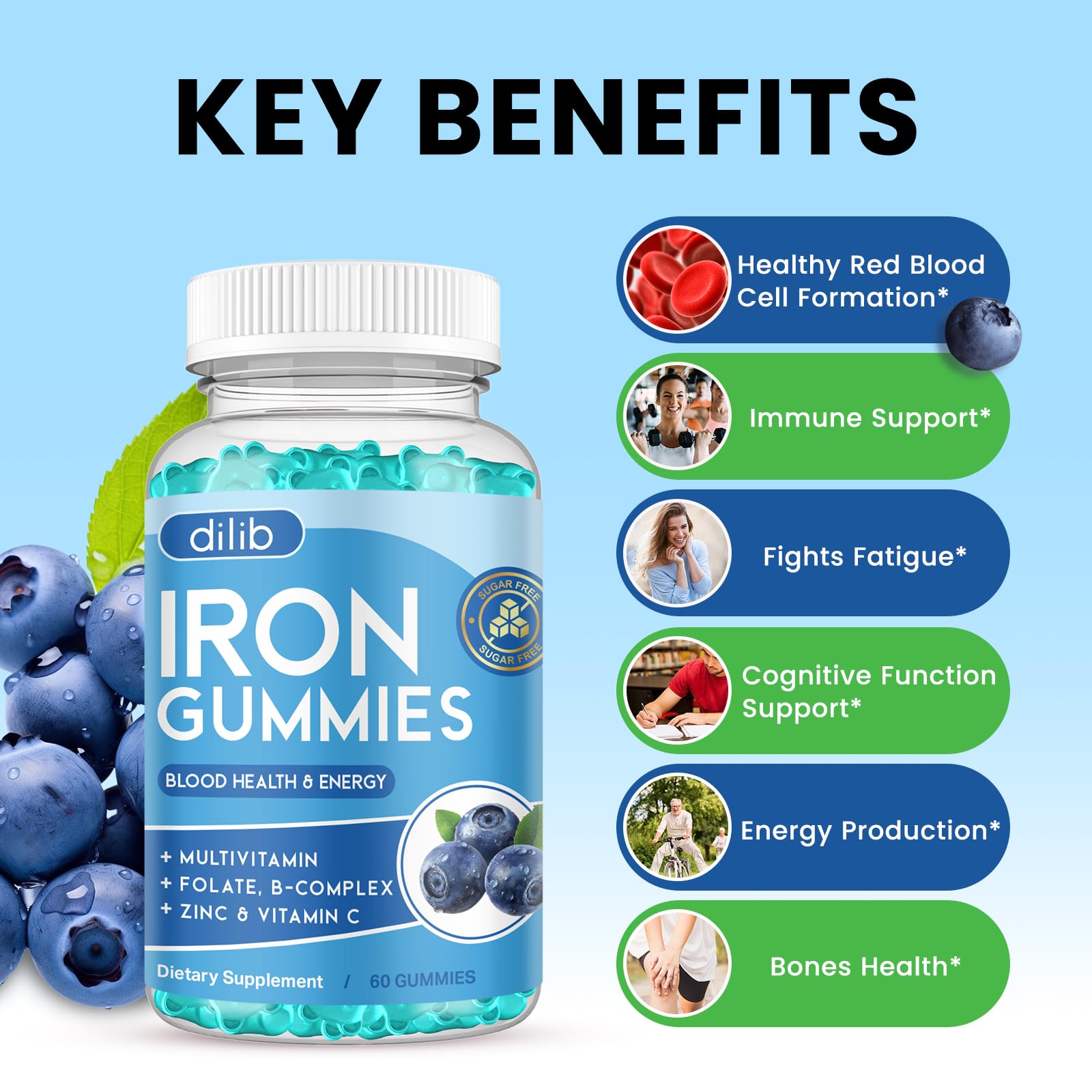 Gummies-fer dilib, meilleure absorption grâce à la vitamine C.