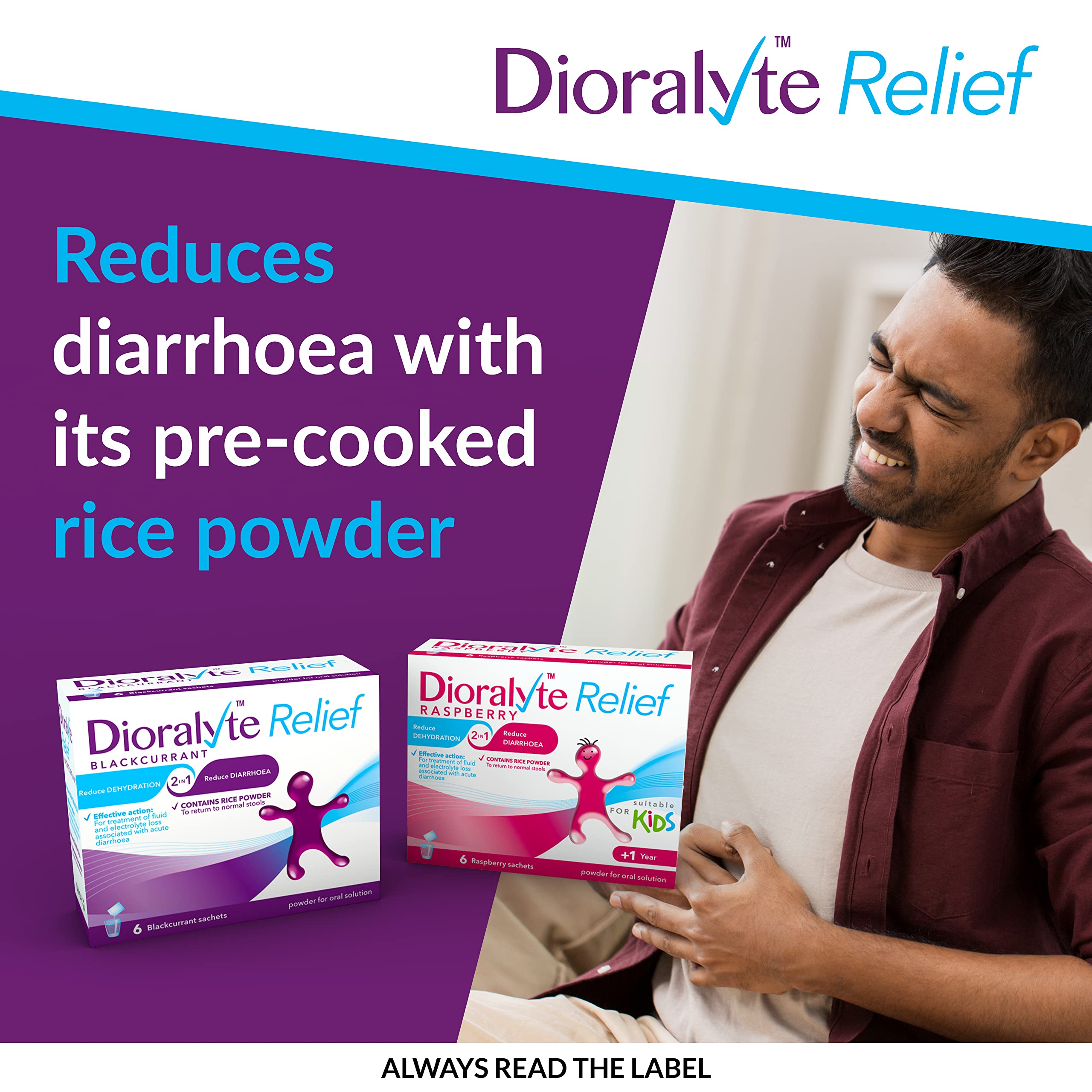 Sachets Dioralyte arôme cassis avec goût agréable pour l’hydratation.