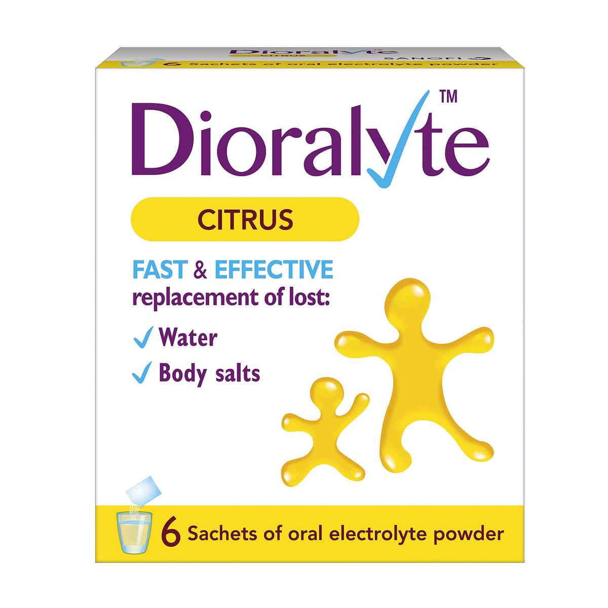 Dioralyte sachets citron emballage : hydratation pratique grâce à des sachets faciles à emporter.