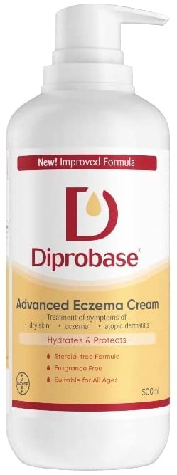 Diprobase, flacon pompe, application pratique pour hydrater les peaux sèches.