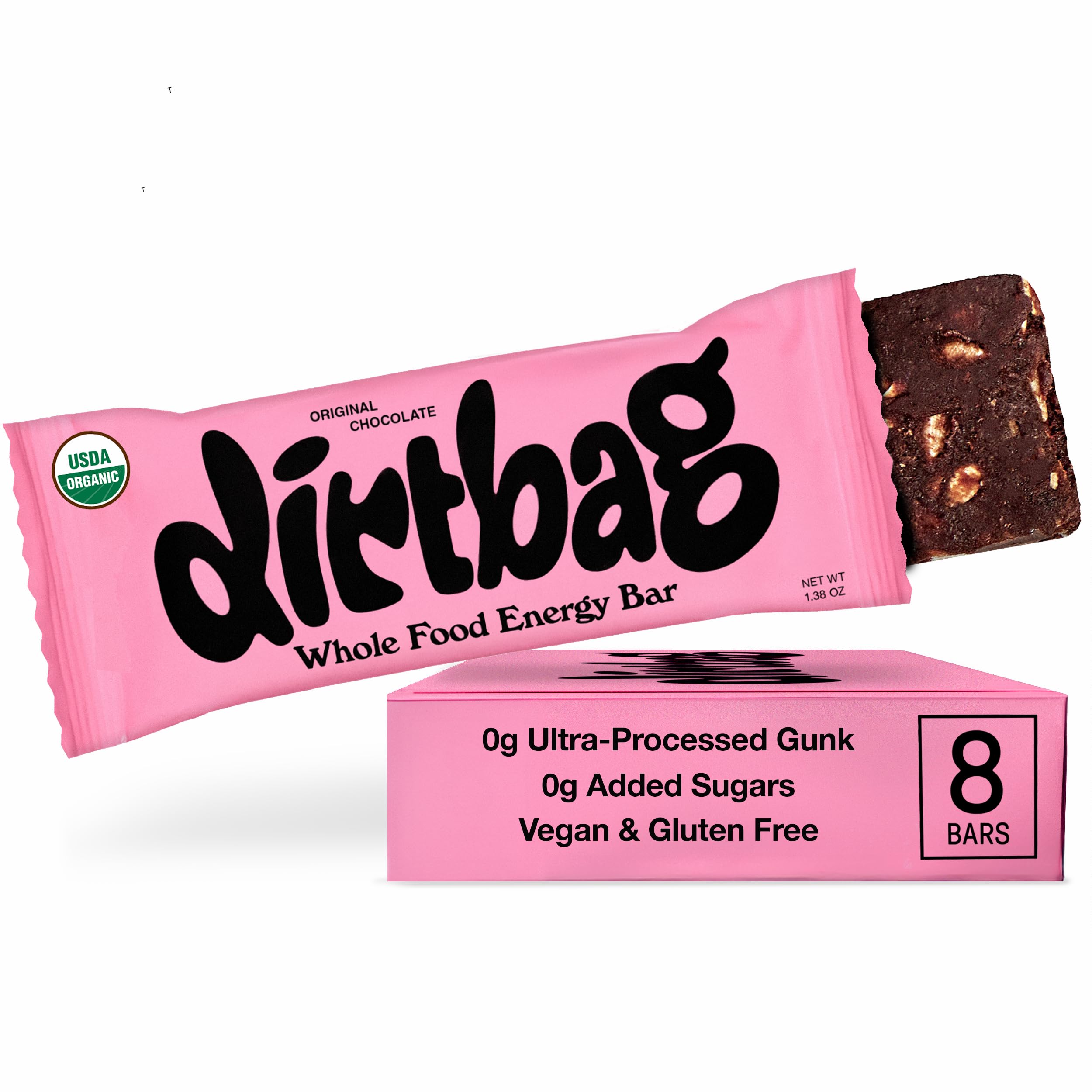 Dirtbag Bar, barre énergétique bio au chocolat original prête à être dégustée pendant l’effort.