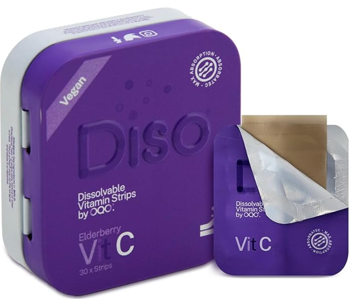 DISO vitamine C en bandes dissolution rapide au goût sureau, soutien immunitaire potentiel.